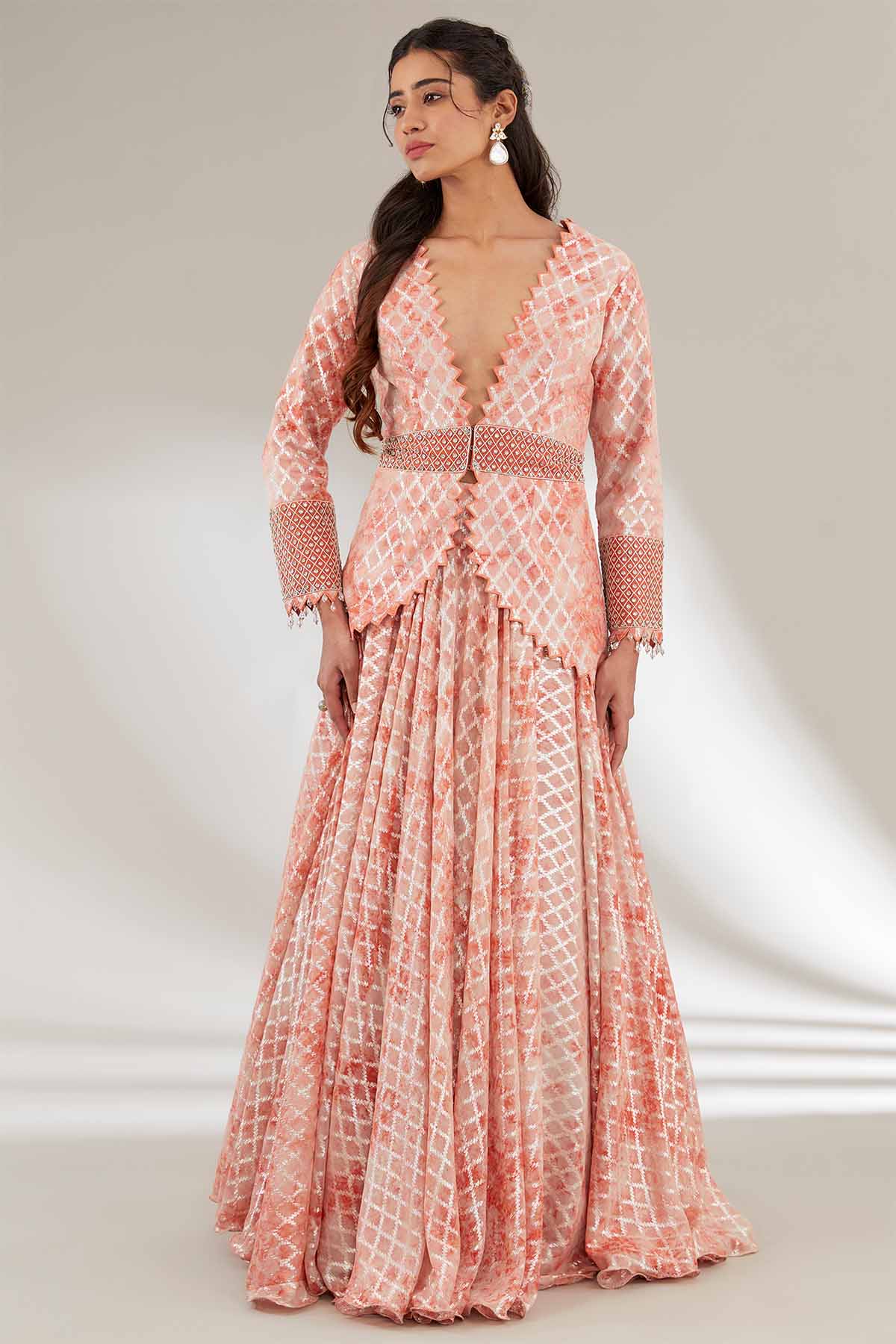 Buy Rust Embroidered Lehenga Set Online