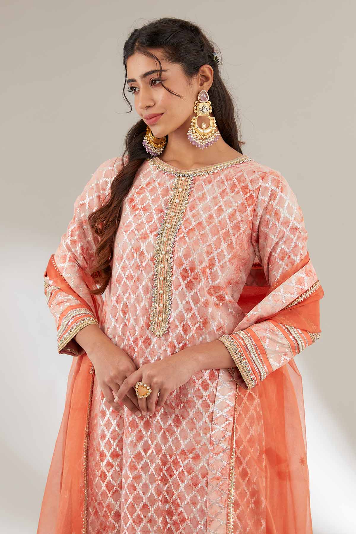 Rust Embroidered Long Kurta Set