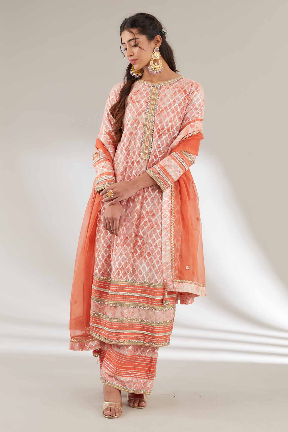 Buy Rust Embroidered Long Kurta Set Online