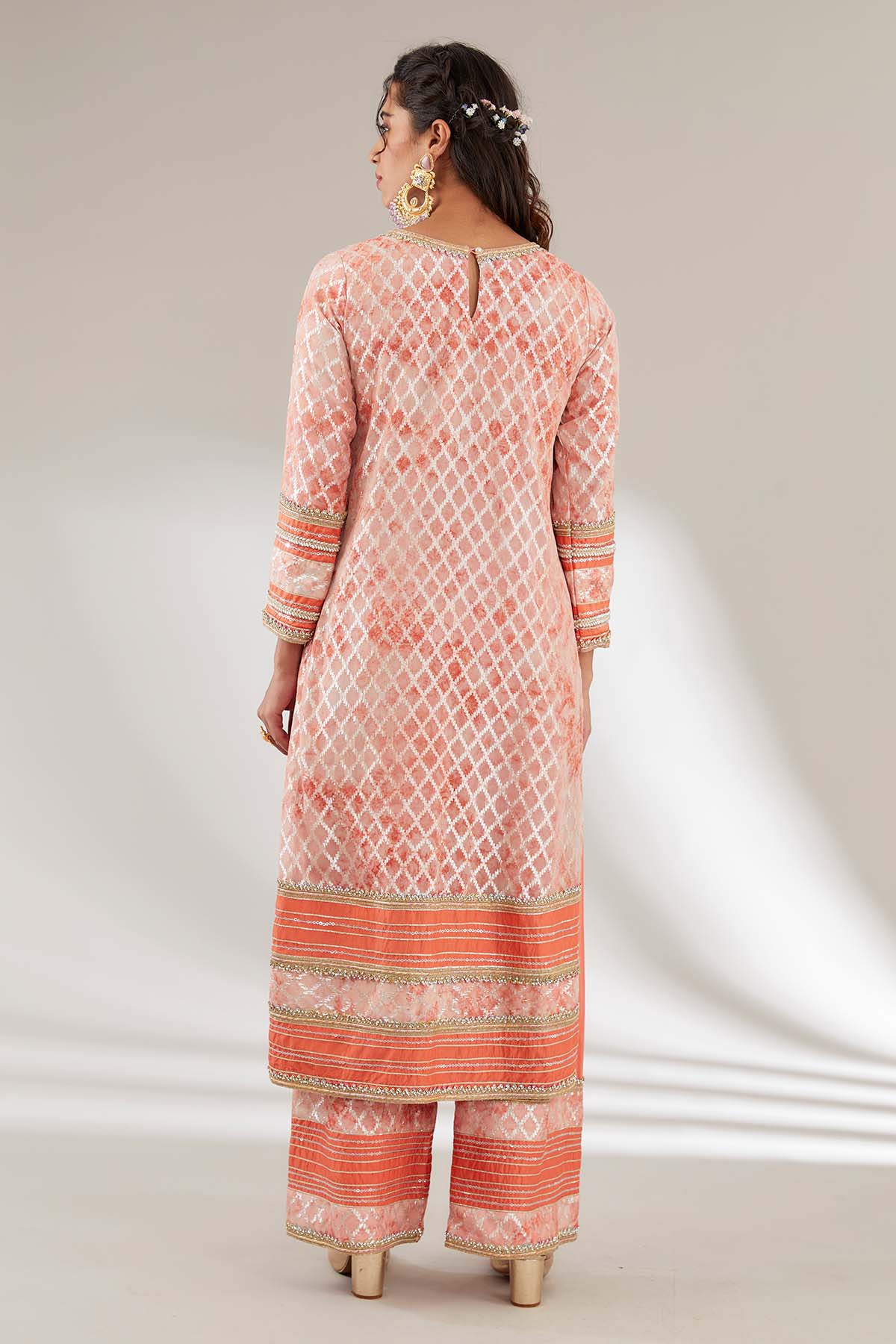 Rust Embroidered Long Kurta Set