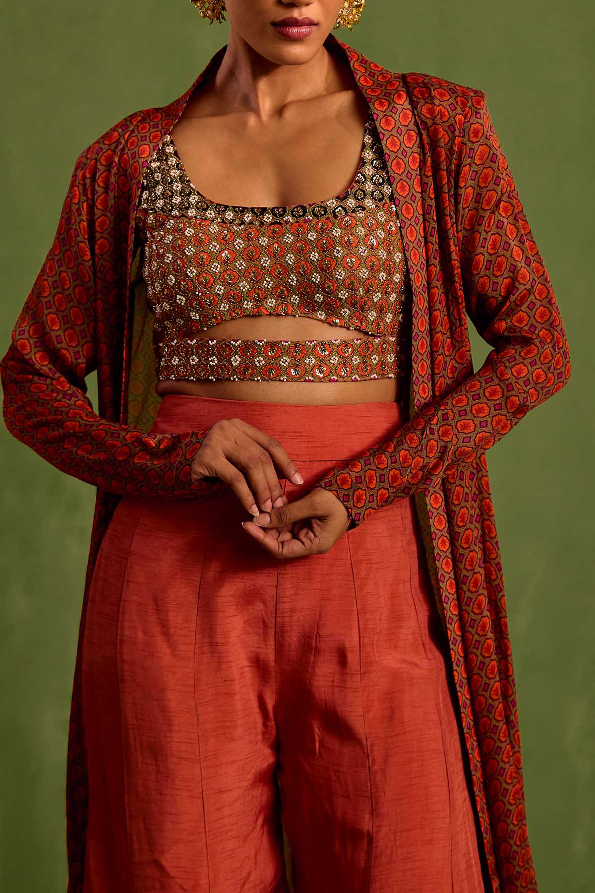 Rust Embroidered Sharara Set