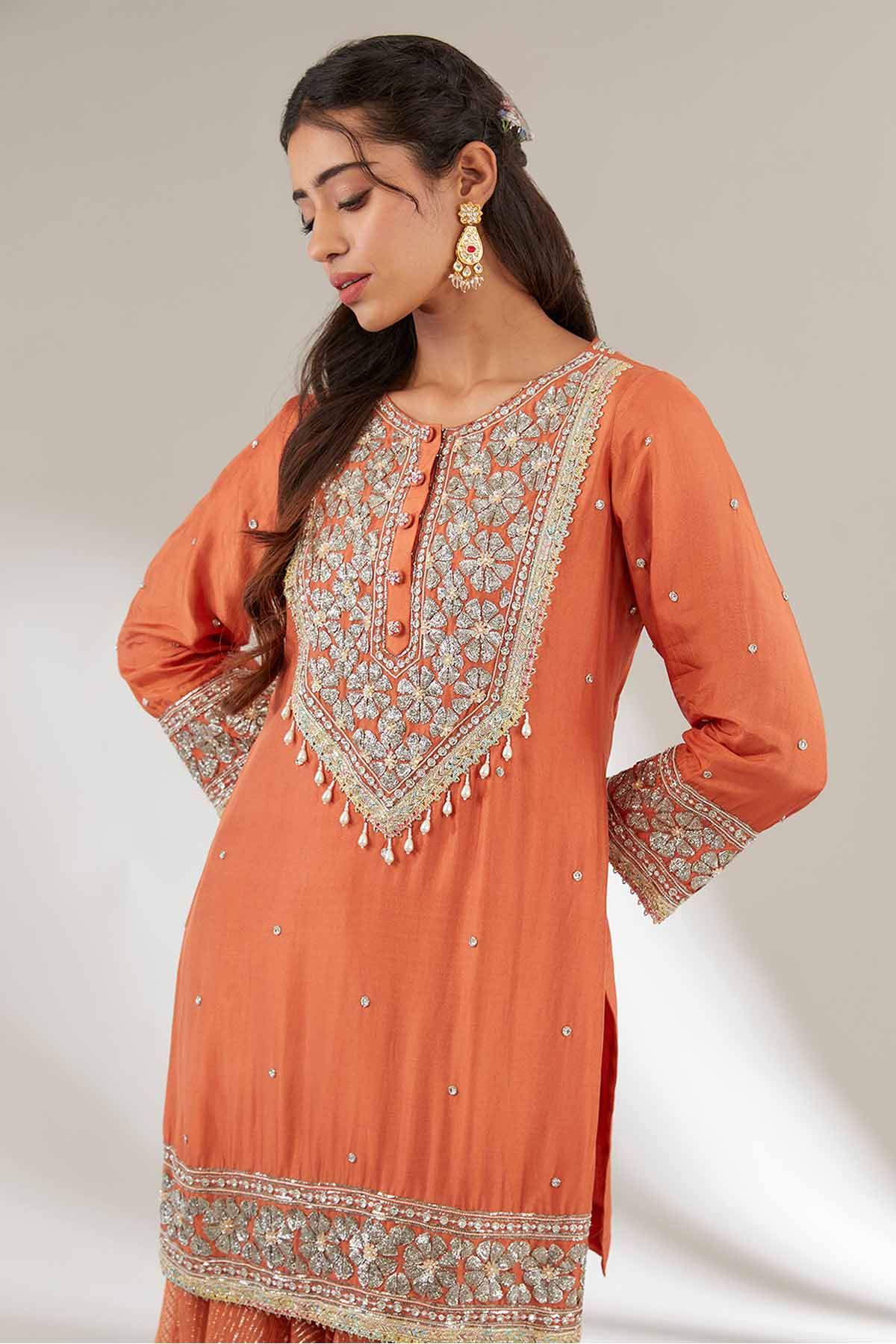 Rust Embroidered Yoke Garara Set