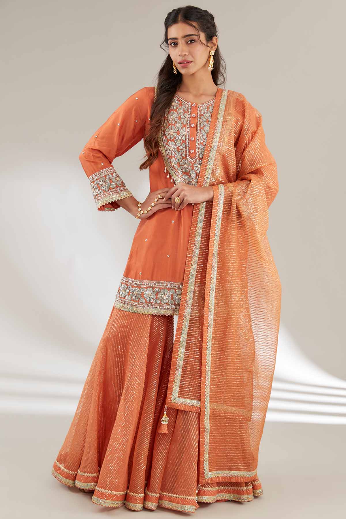Buy Rust Embroidered Yoke Garara Set Online