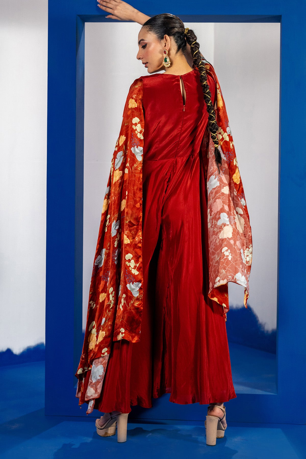 Rust Embroidered Yoke Jumpsuit