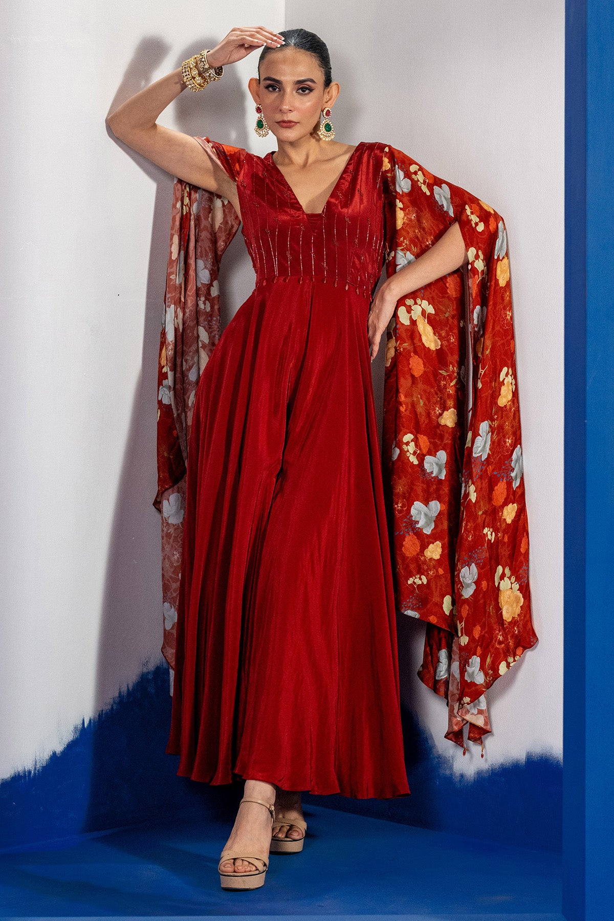 Rust Embroidered Yoke Jumpsuit