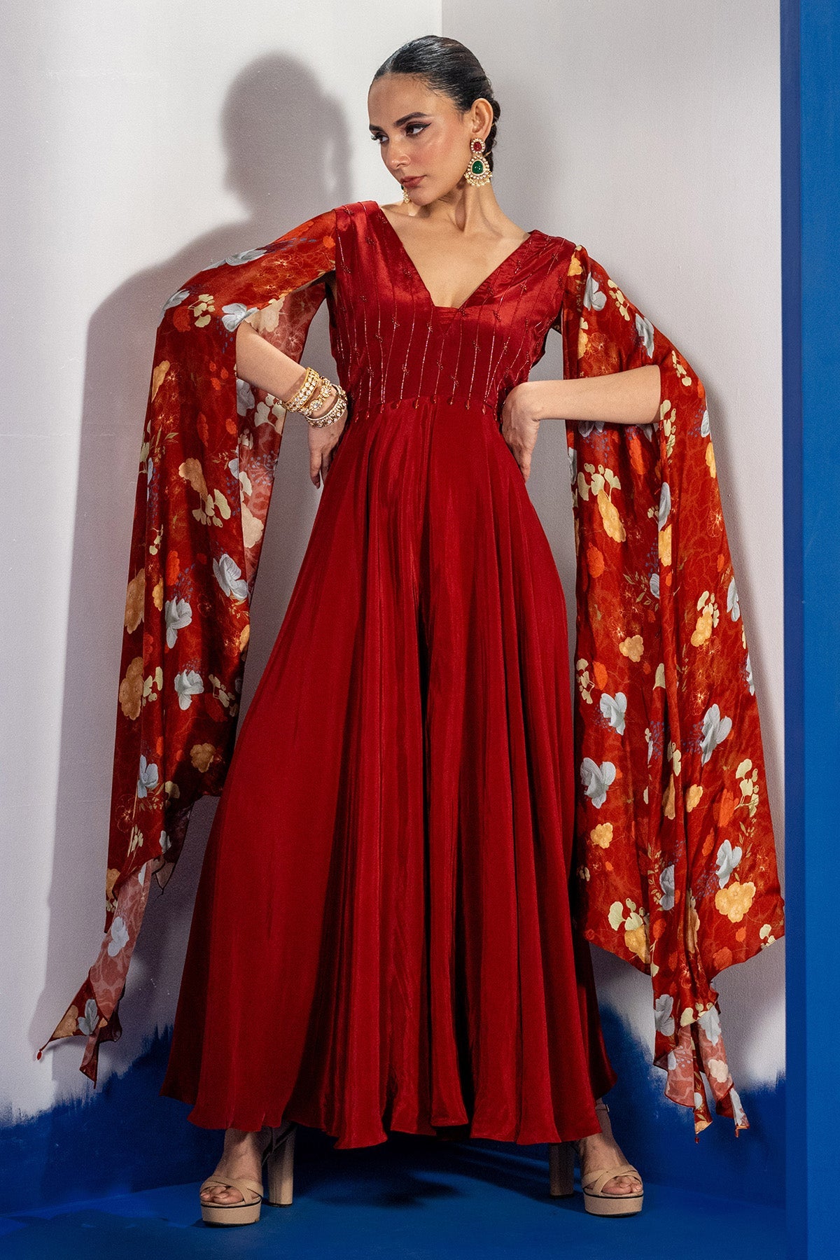 Buy Rust Embroidered Yoke Jumpsuit by Shristi Chetani for women online at ScrollnShops