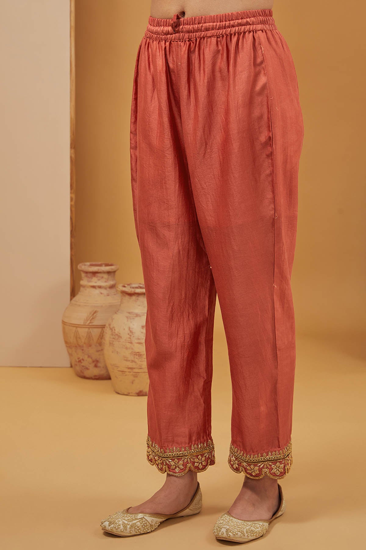 Rust Embroidered Yoke Kurta Set