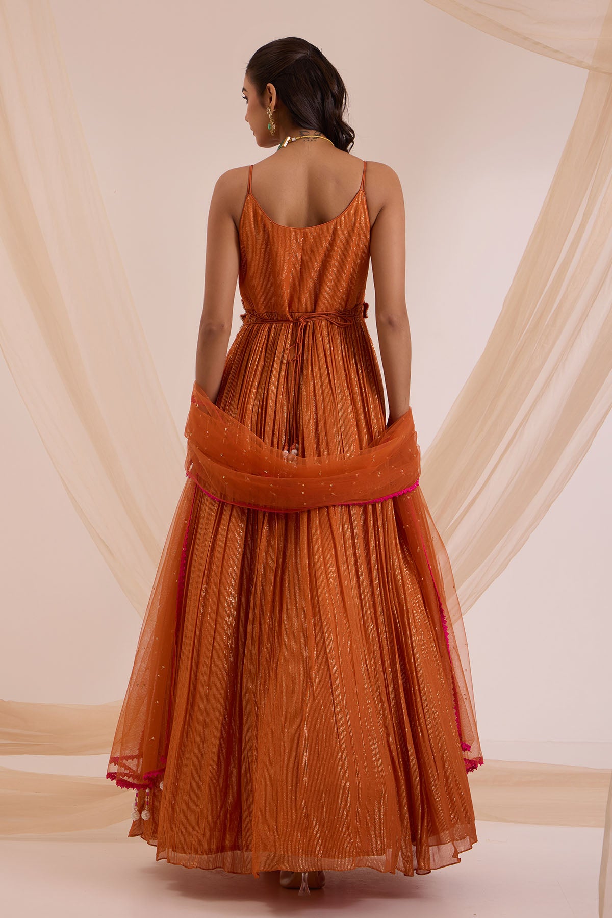 Rust Floral Work Anarkali Set