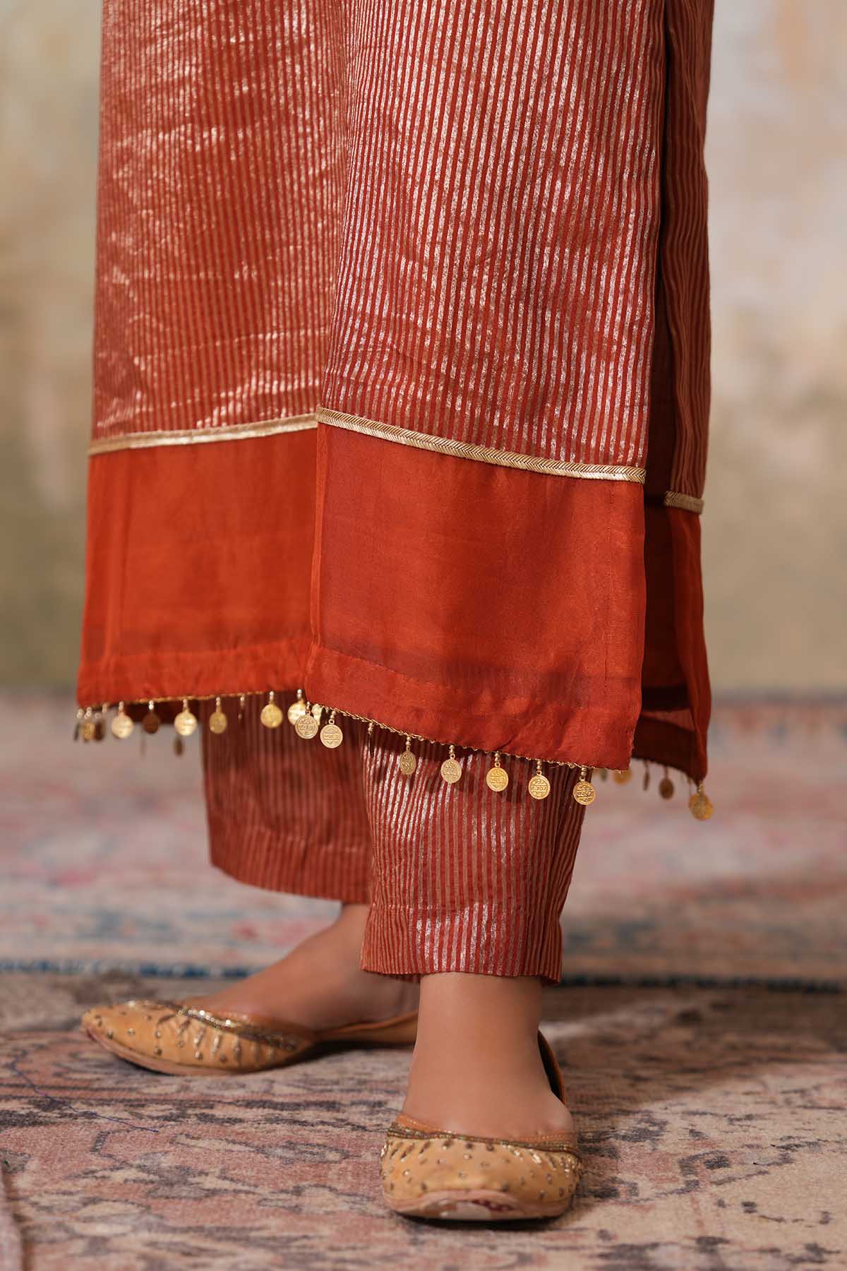 Rust Gota Work Kurta & Pants