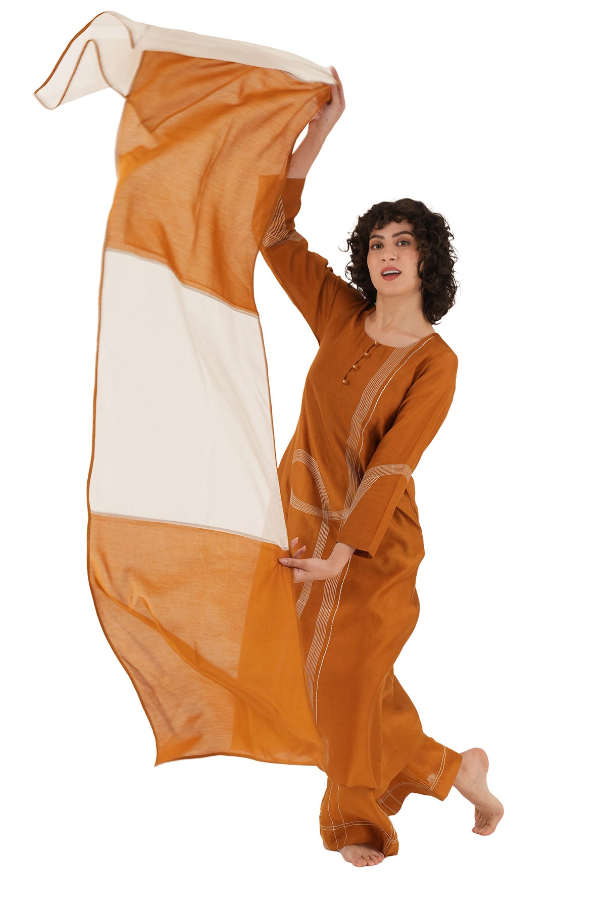 Rust Hand Embroidery Kurta Set