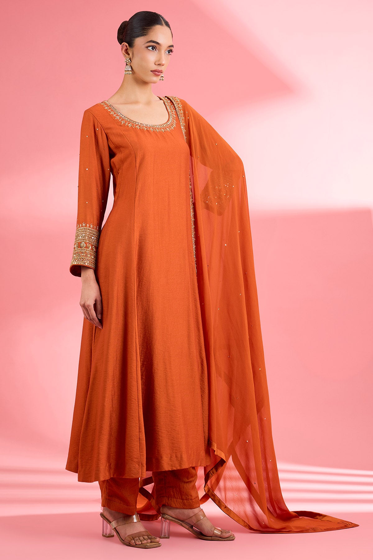 Rust Katan Silk Dabka Kurta Set