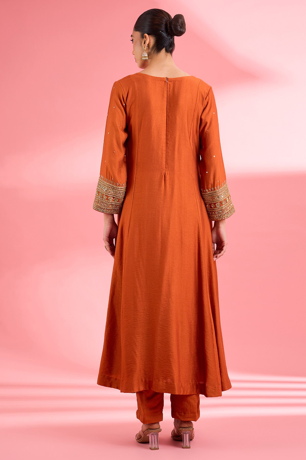 Rust Katan Silk Dabka Kurta Set