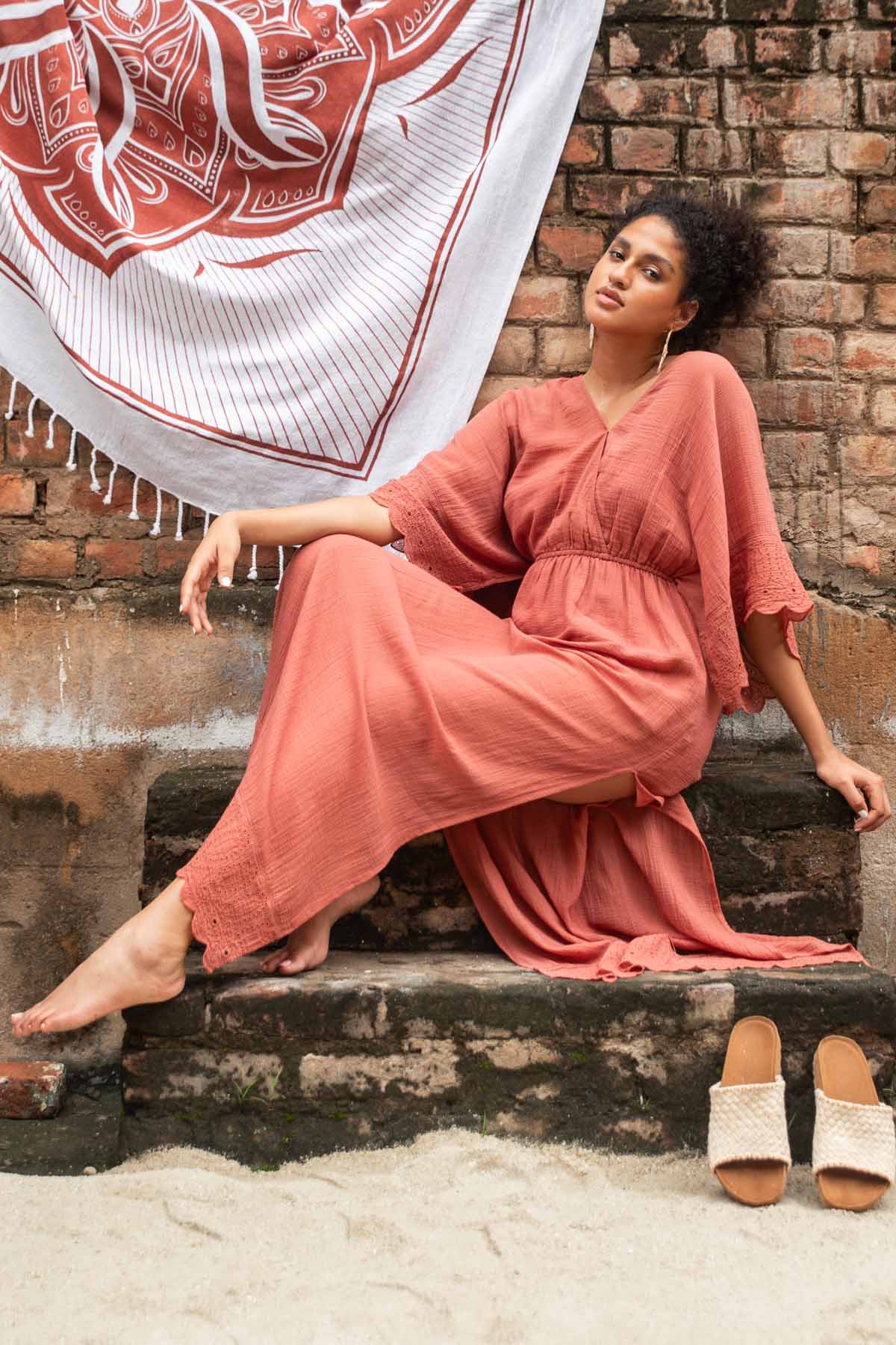 Buy Rust Kimono Sleeve Kaftan By Beachbum Online