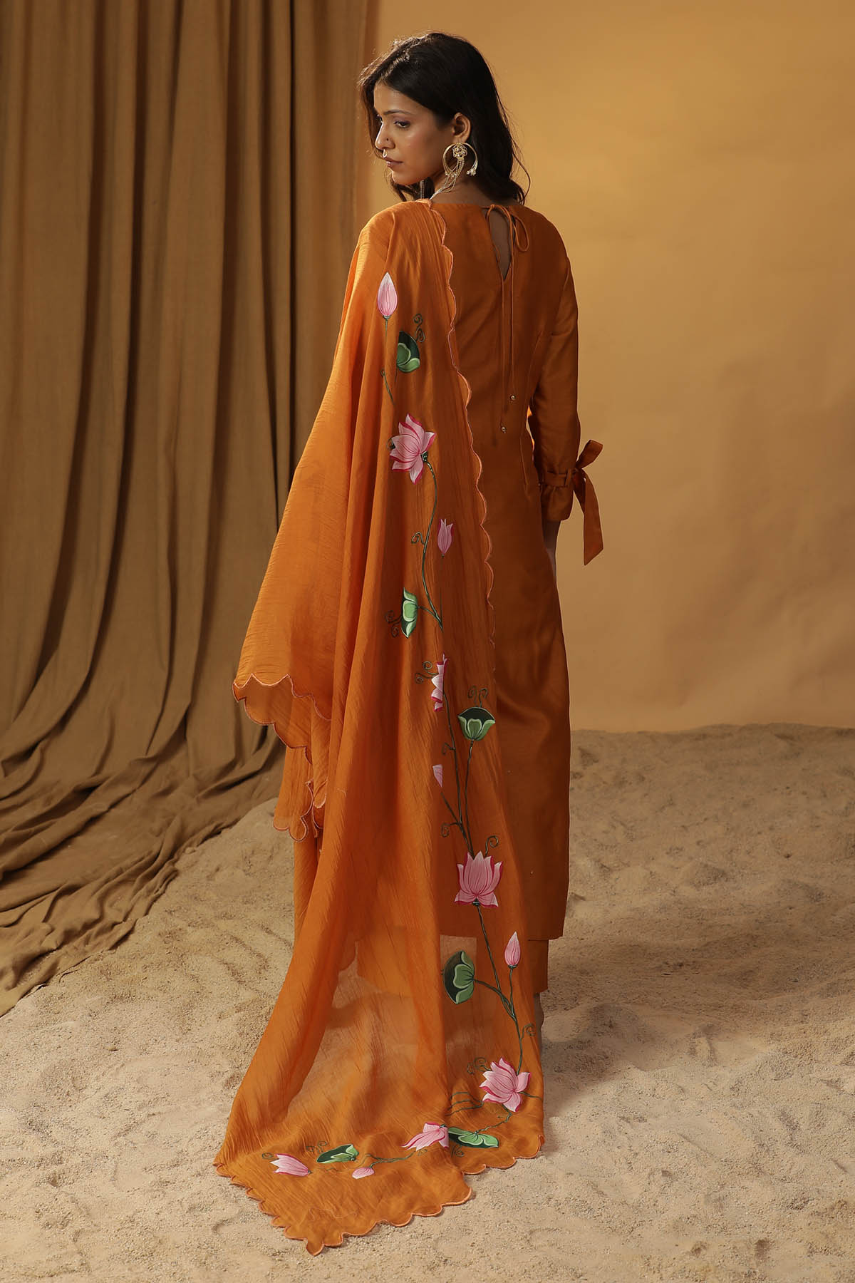 Rust Orange Chanderi Kurta Set