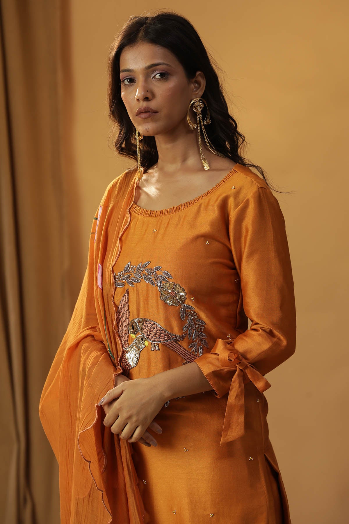Rust Orange Chanderi Kurta Set