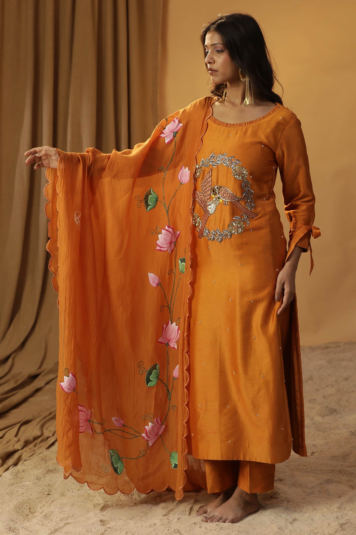 Rust Orange Chanderi Kurta Set