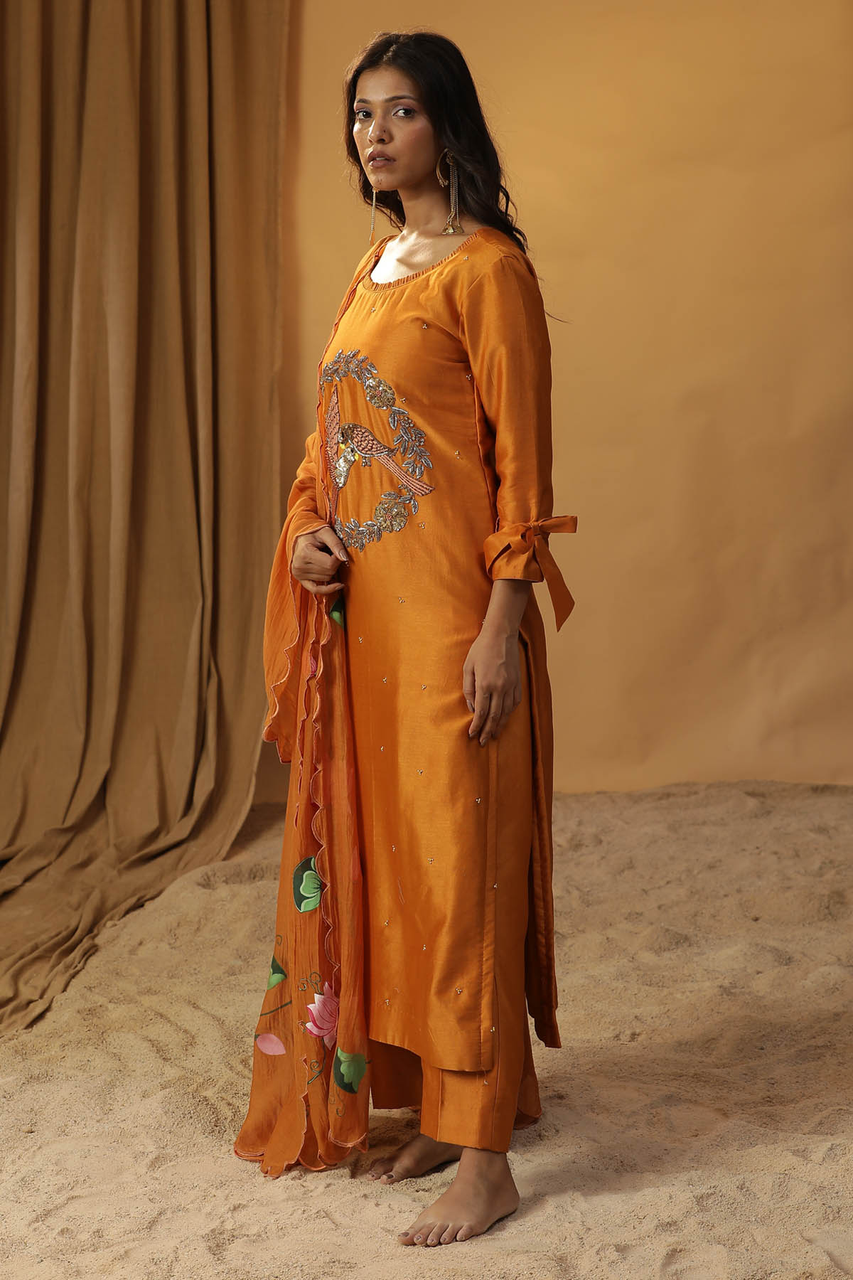 Rust Orange Chanderi Kurta Set