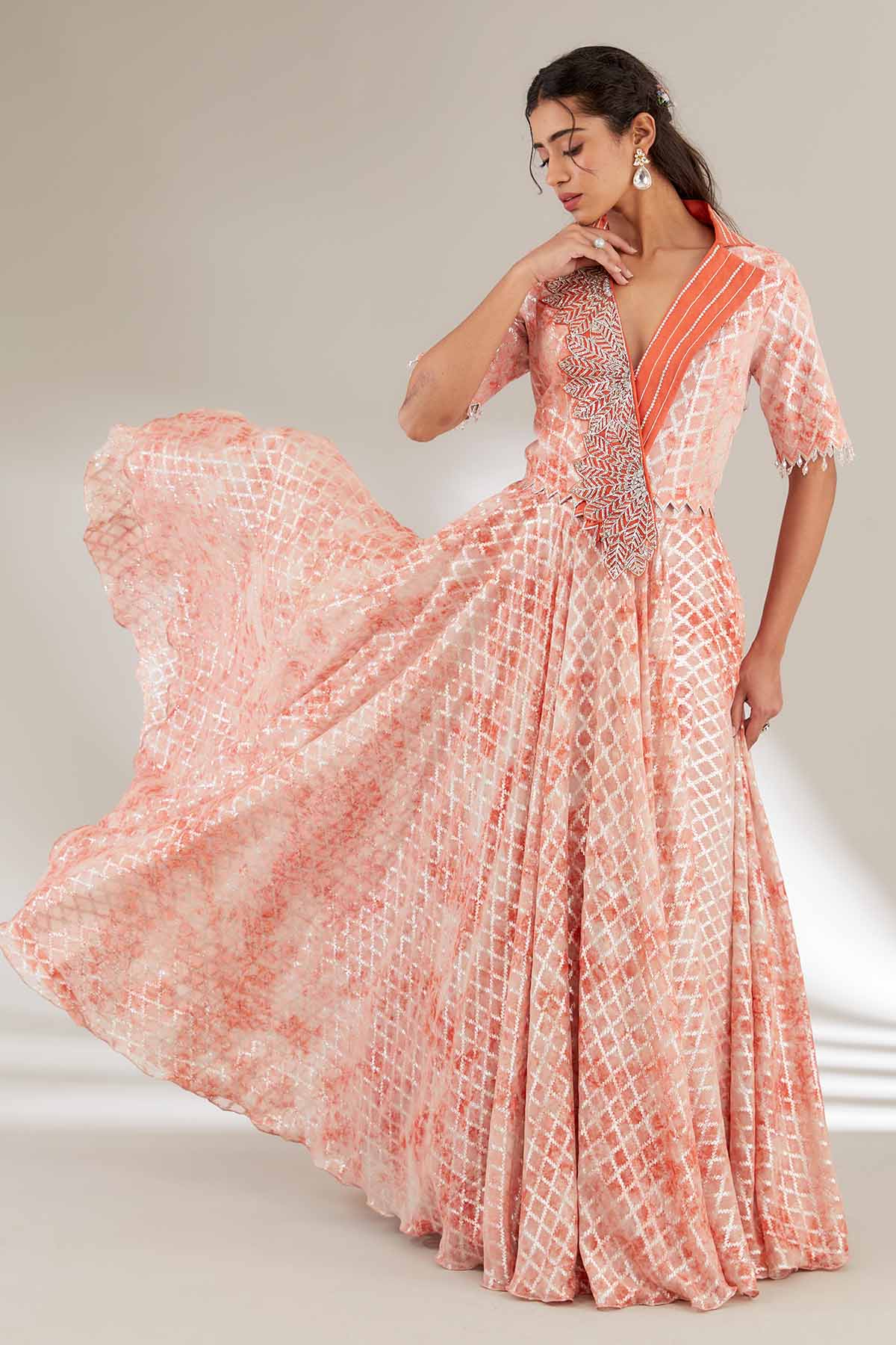 Buy Rust Orange Jacket & Lehenga Online