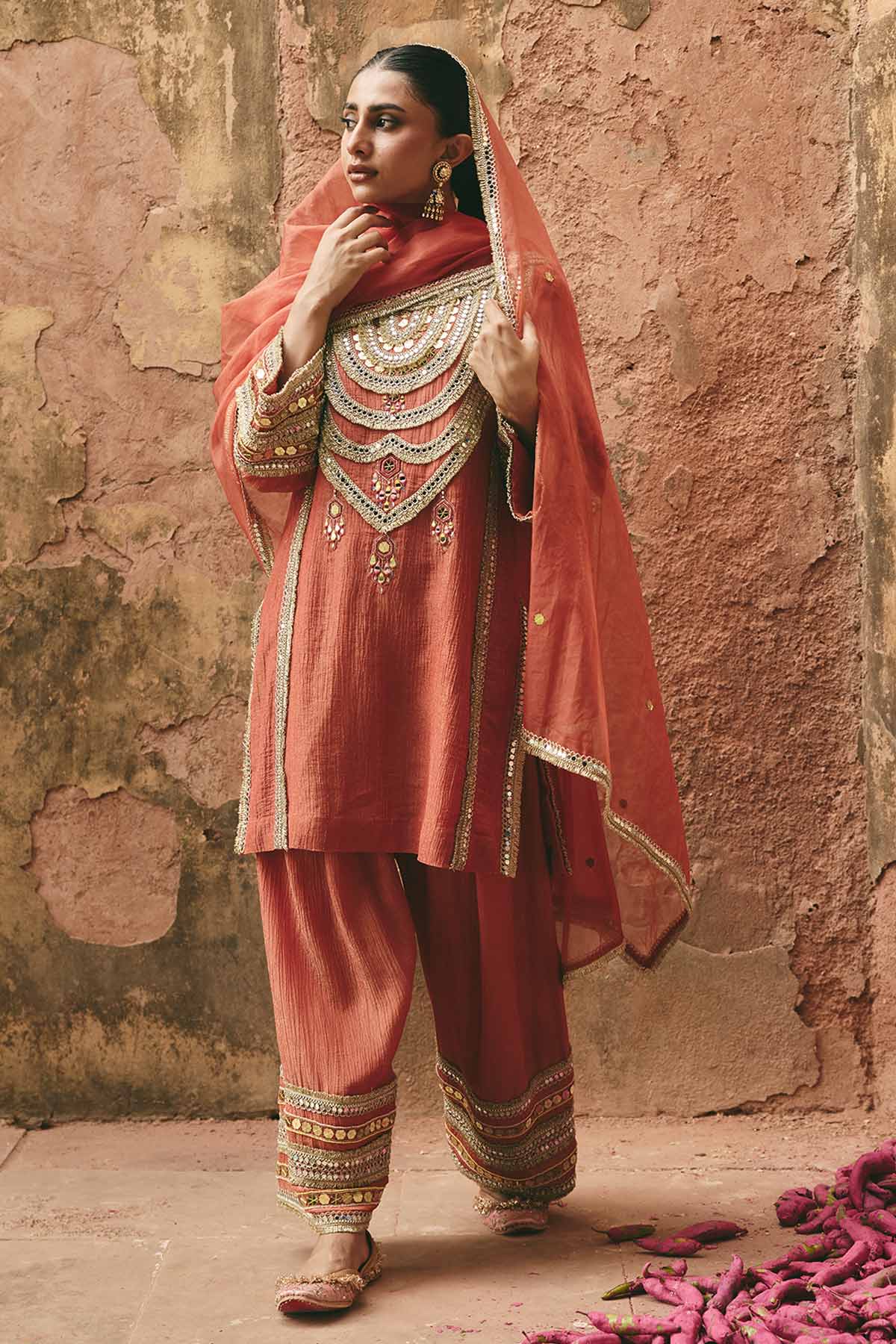 Rust Orange Mirror Kurta Set