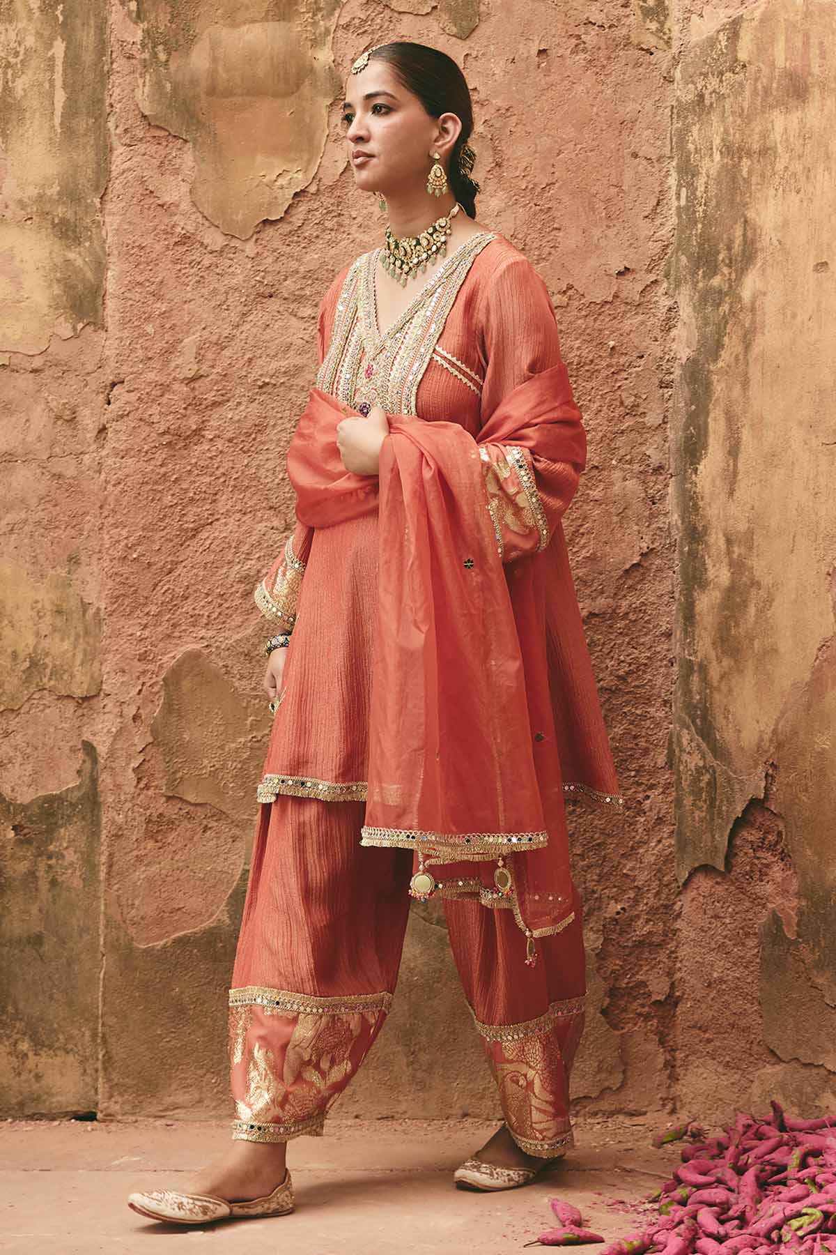 Rust Orange Mirror Kurta Set