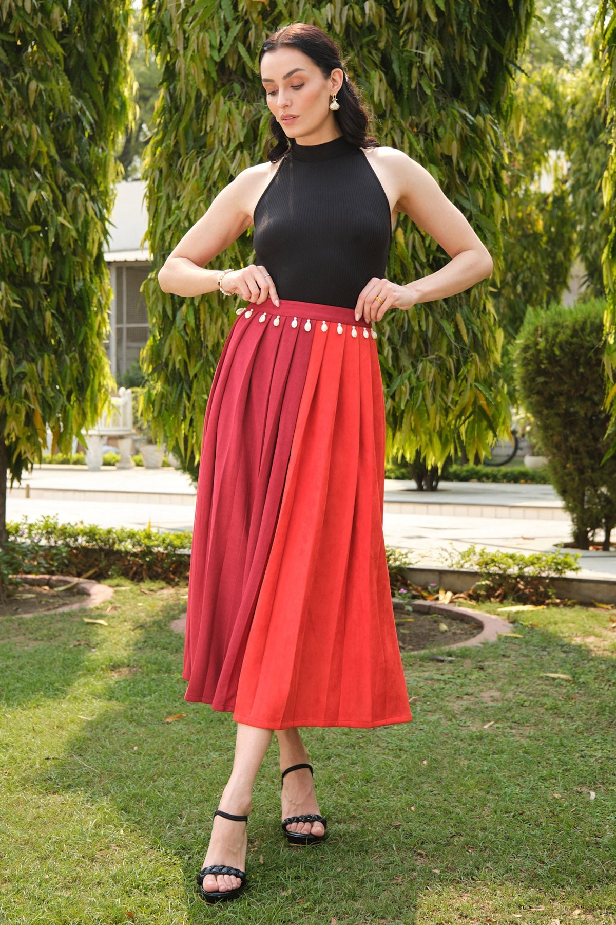 Buy  Rust Orange Suede Beads Skirt for Women by 97 Motifs Designer online available at scrollnshops