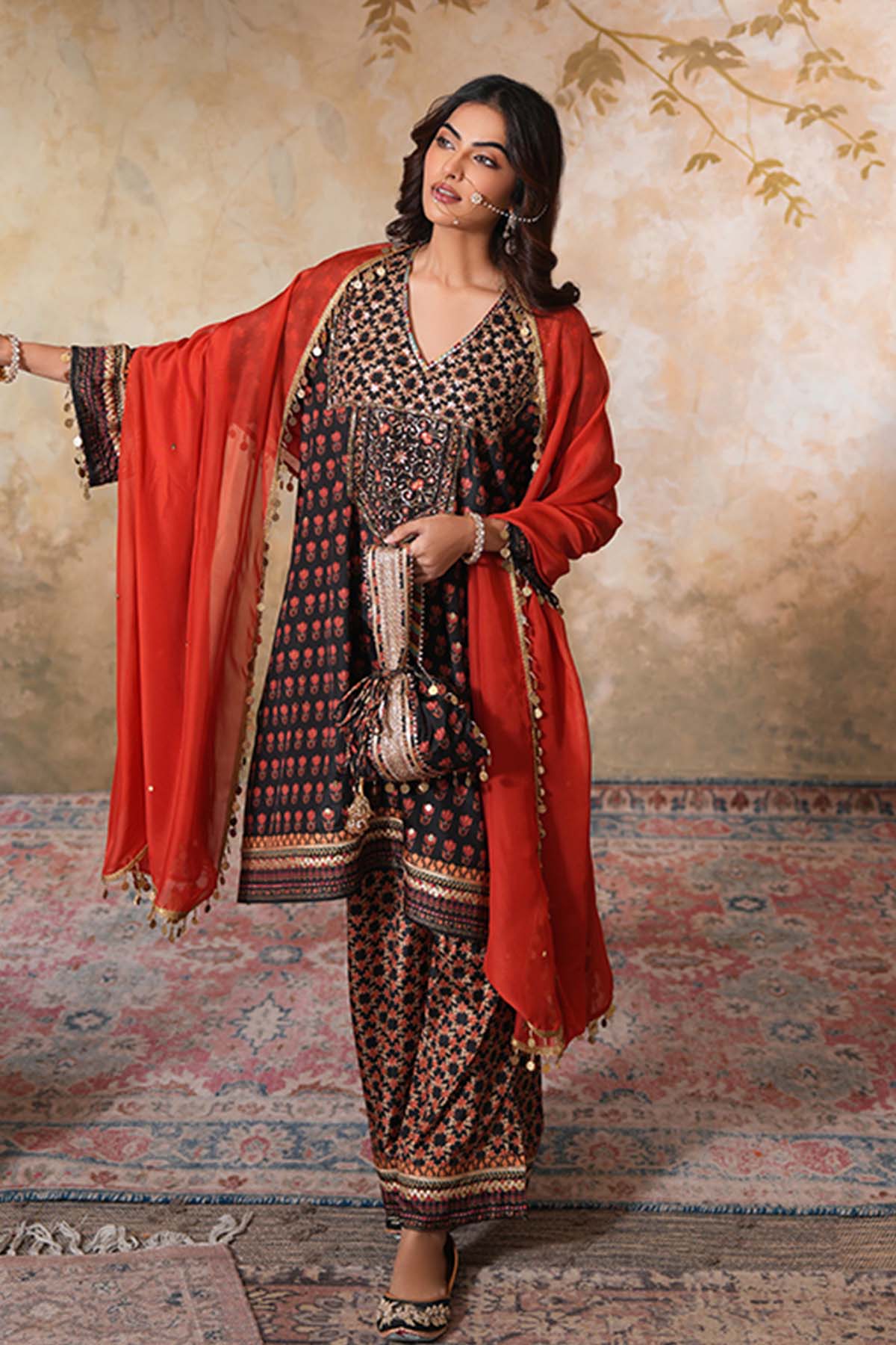 Rust Organza Sequins Dupatta
