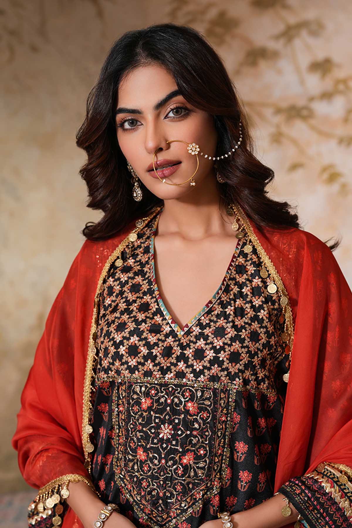 Rust Organza Sequins Dupatta