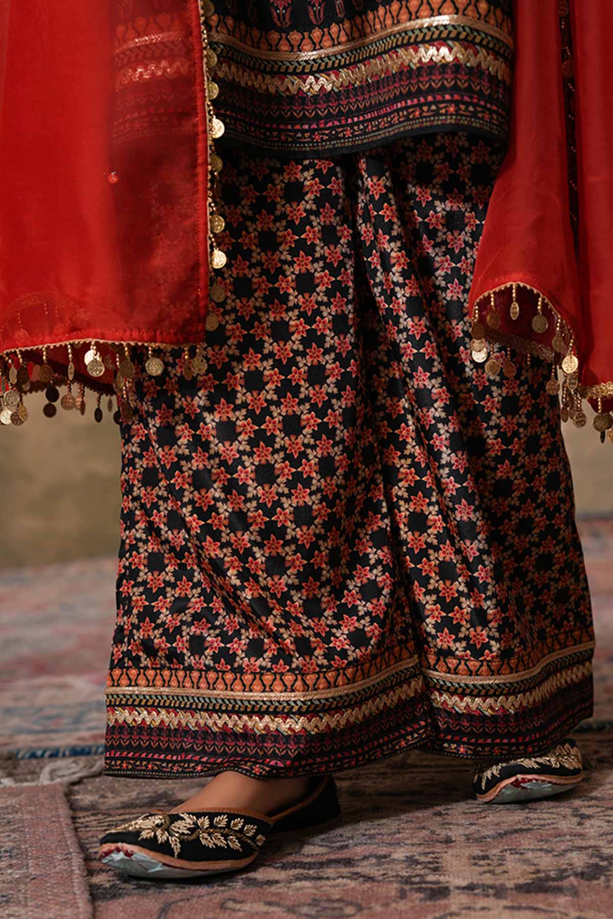 Rust Organza Sequins Dupatta