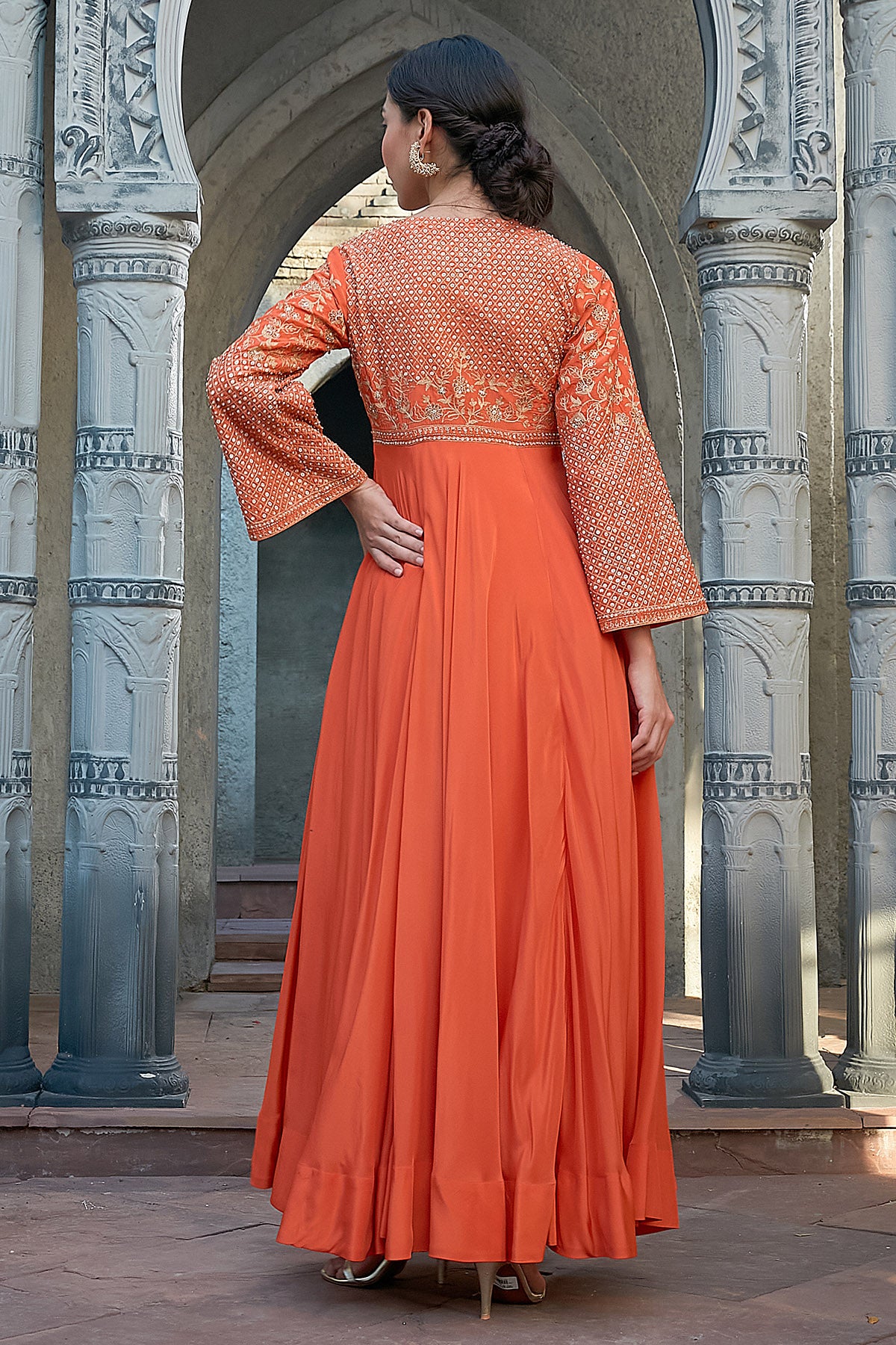 Rust Pearl Sequins Anarkali Set