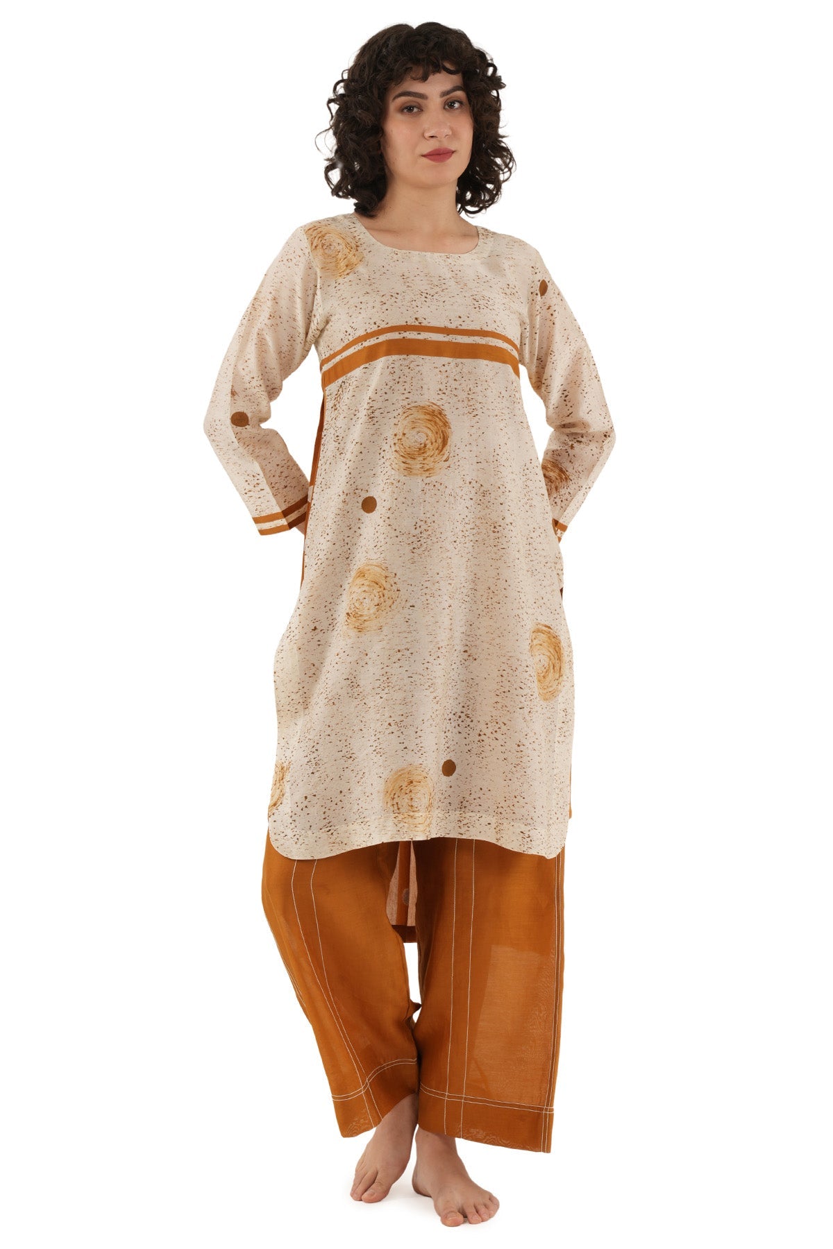 Buy Rust Polka Pleated Kurta & Pant for women by Khat Clothing online available at scrollnshops