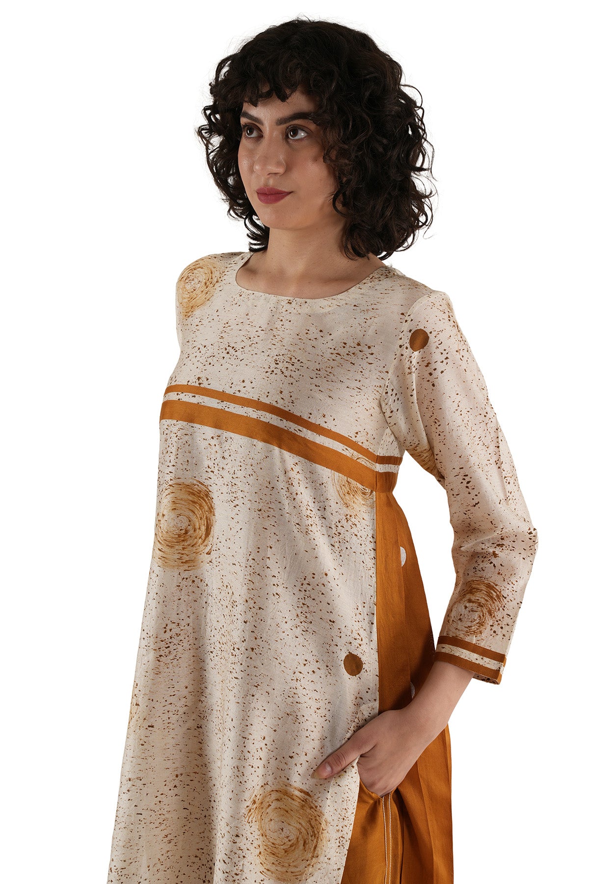 Rust Polka Pleated Kurta & Pant