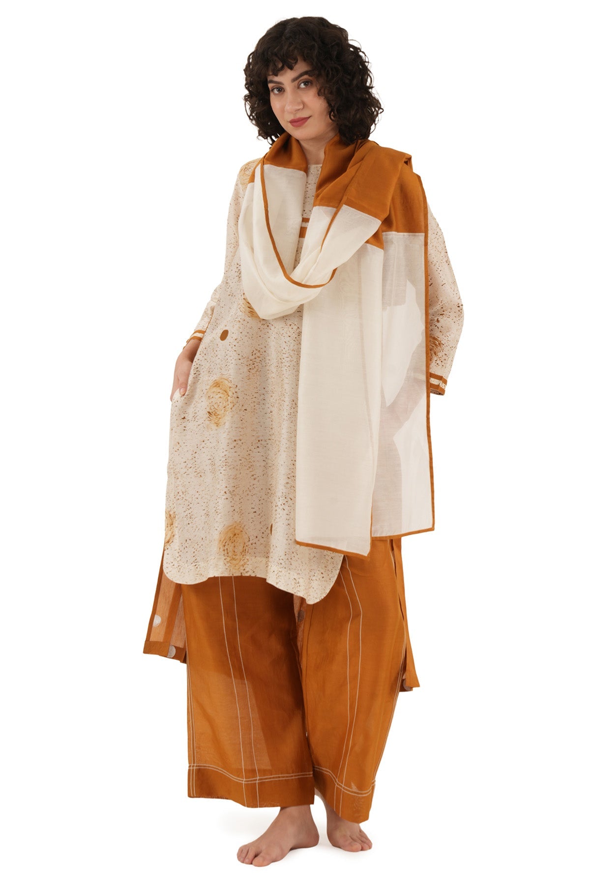 Buy Rust Polka Pleated Kurta Set for women by Khat Clothing online available at scrollnshops