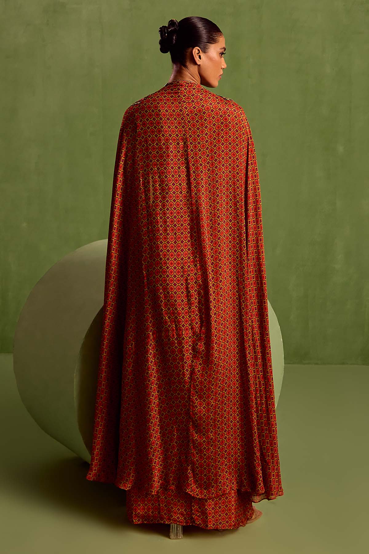 Rust Printed Indo-Western Set