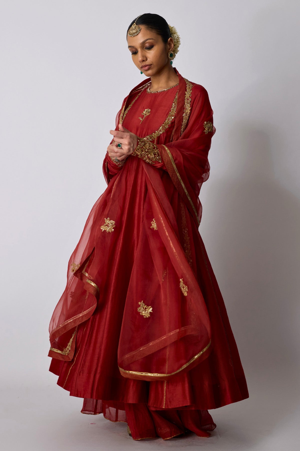 Rust Red Chanderi Sharara Set
