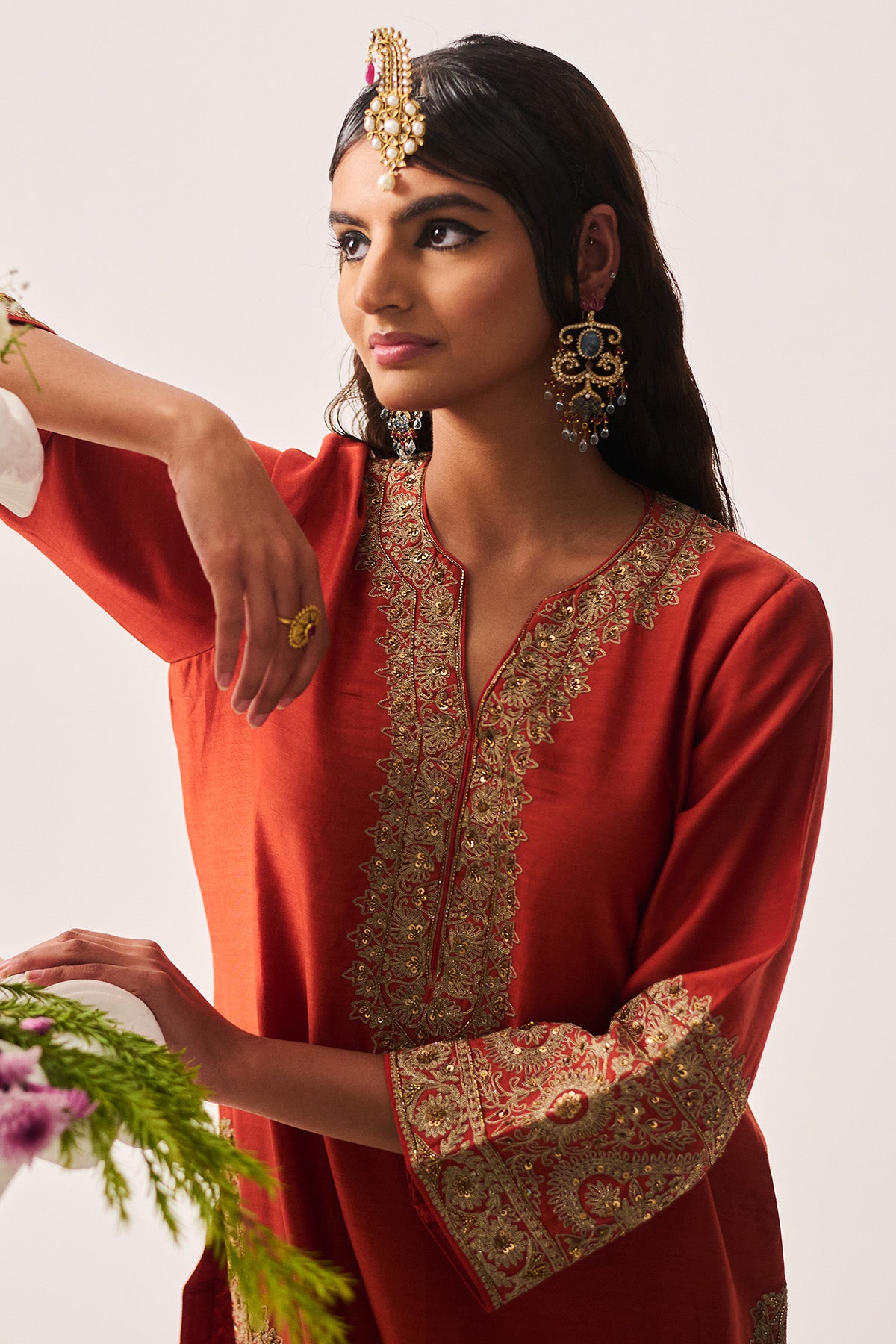 Rust Sequins Kurta And Pants