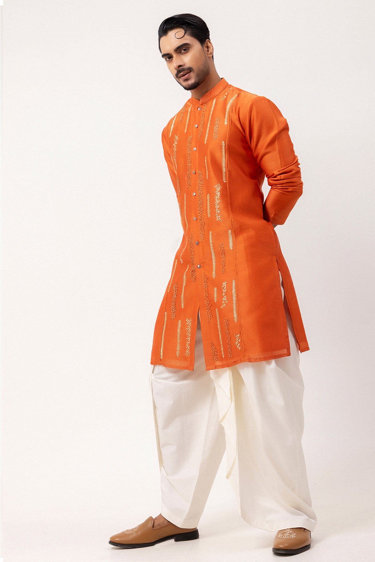 Rust Silk Chanderi Katha Kurta