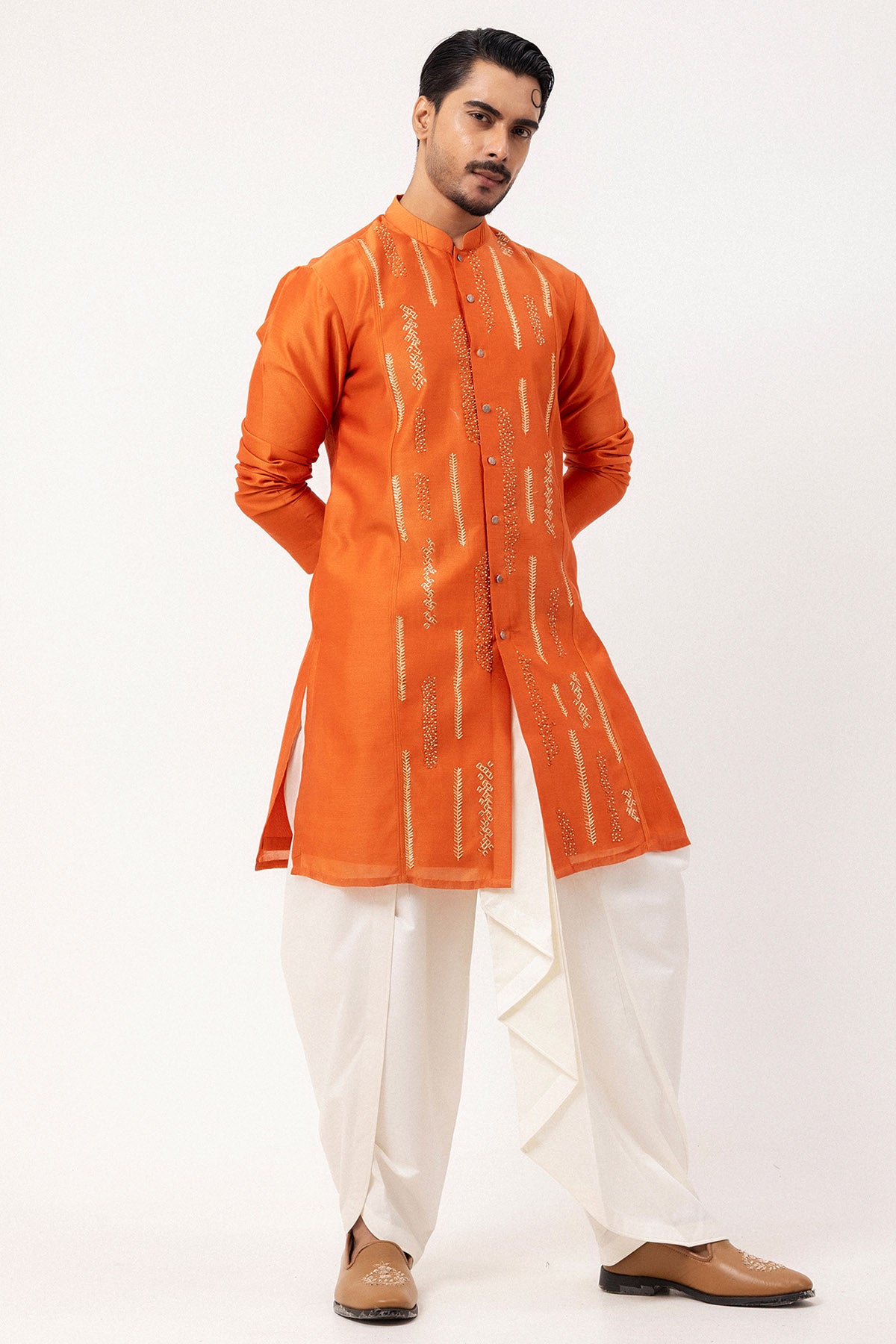 Rust Silk Chanderi Katha Kurta