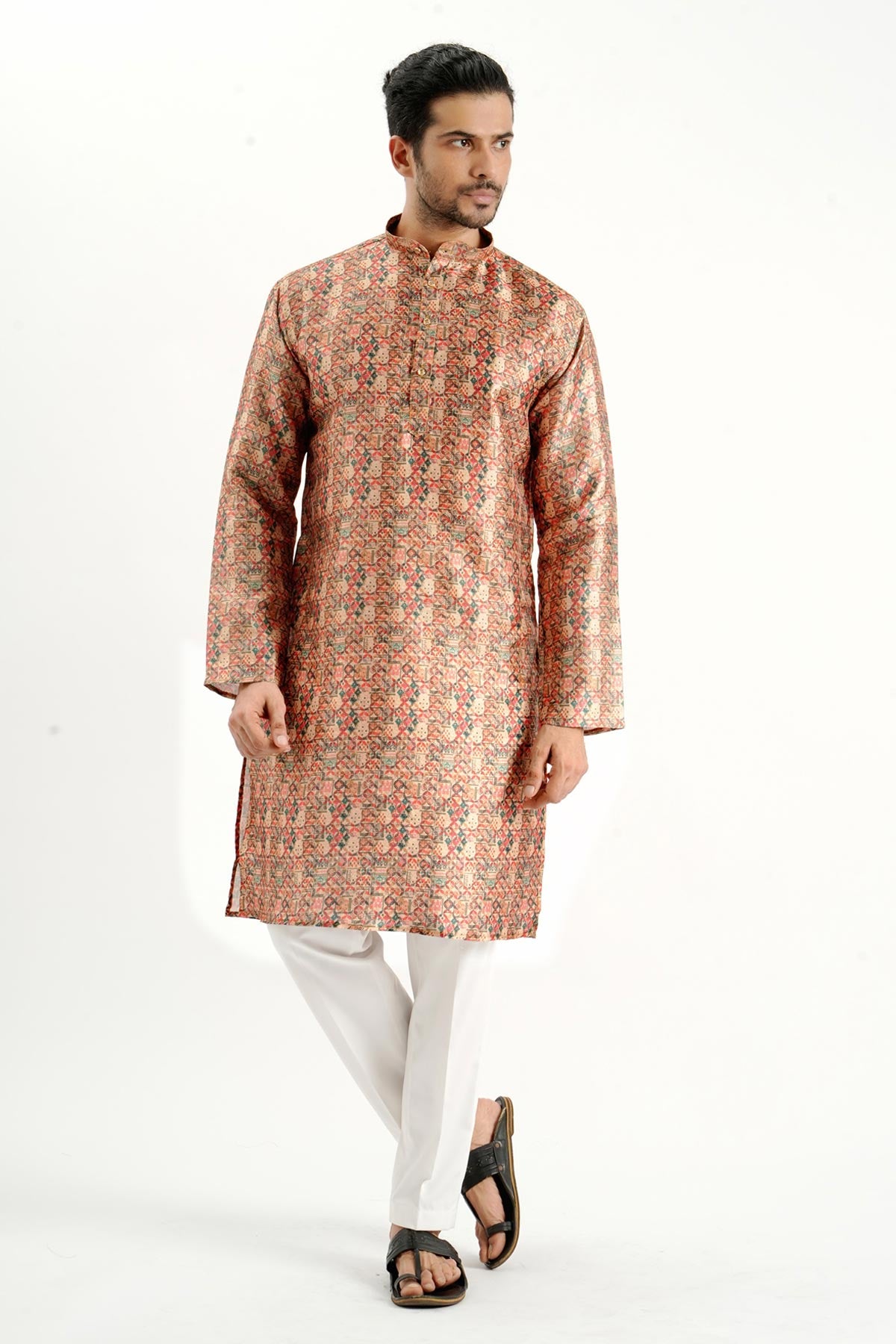 Rust Silk Printed Detail Kurta
