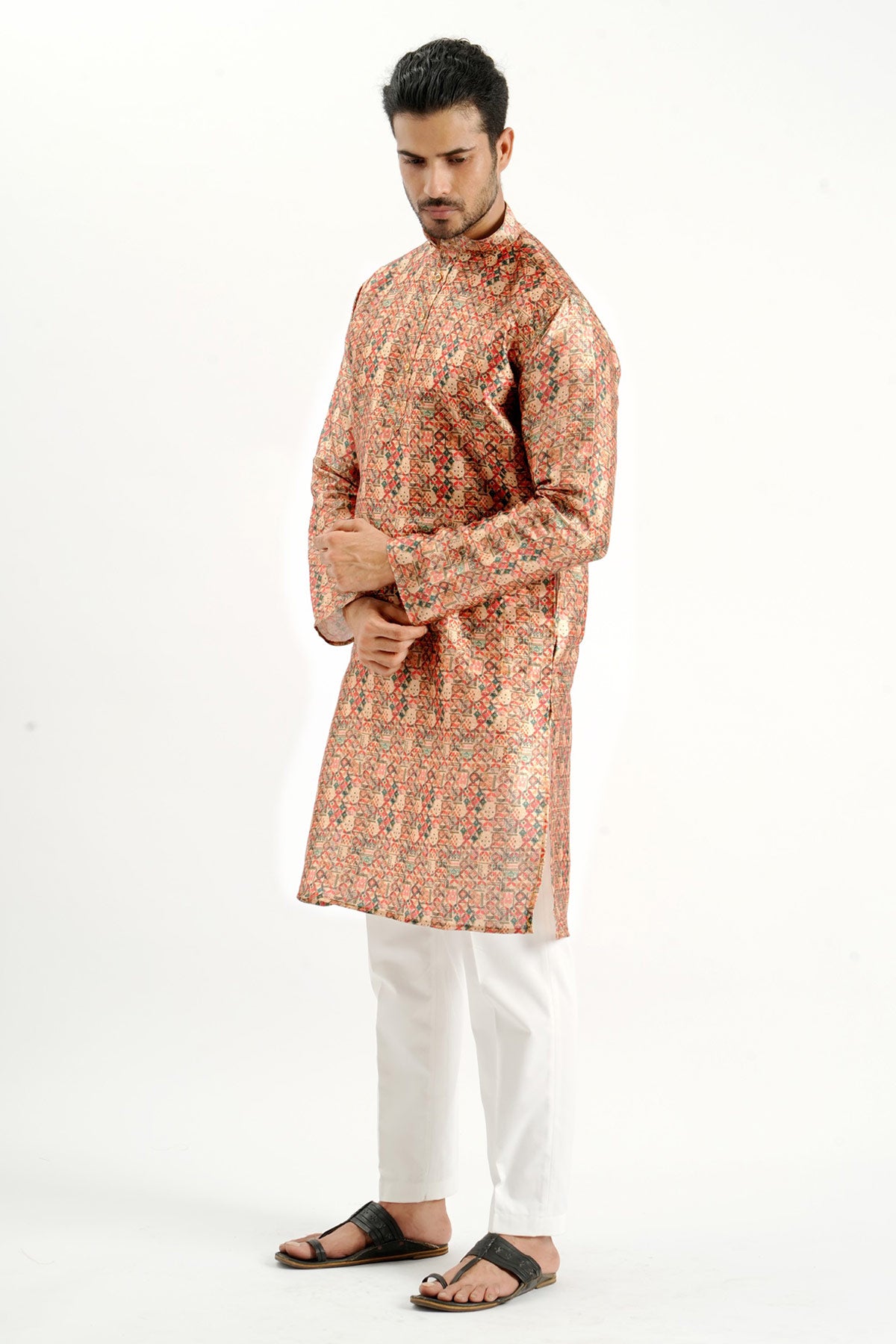 Rust Silk Printed Detail Kurta