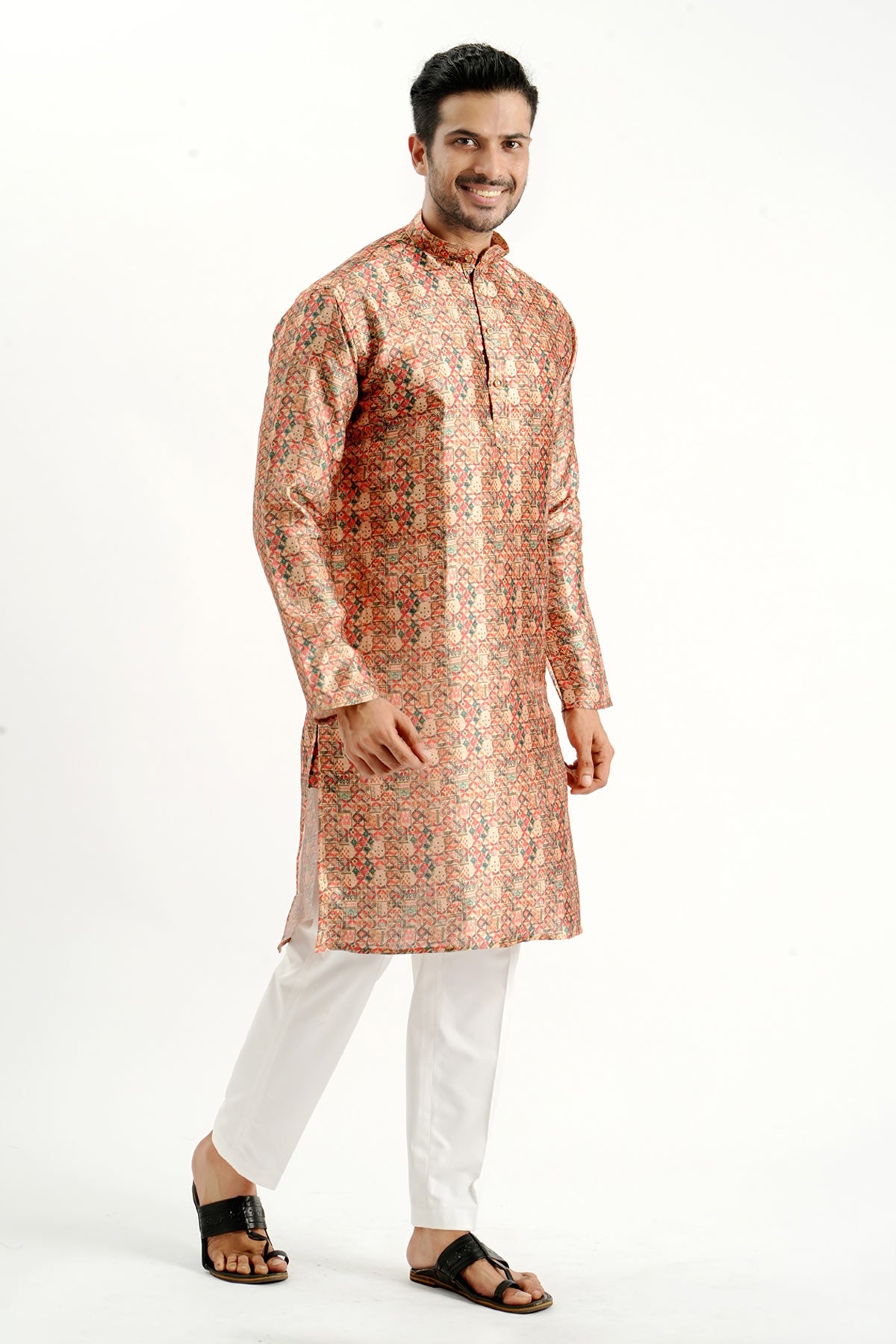Rust Silk Printed Detail Kurta