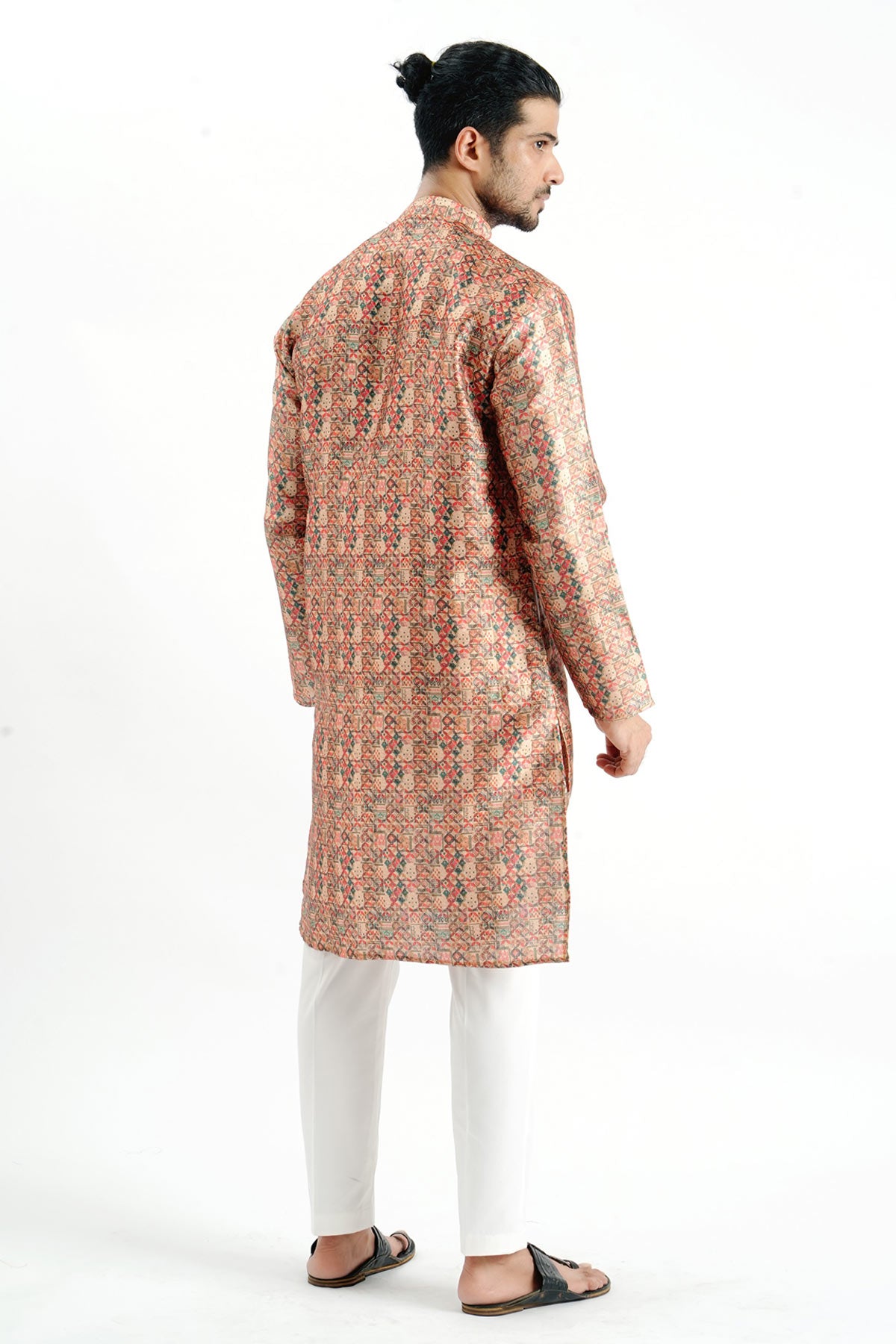 Rust Silk Printed Detail Kurta