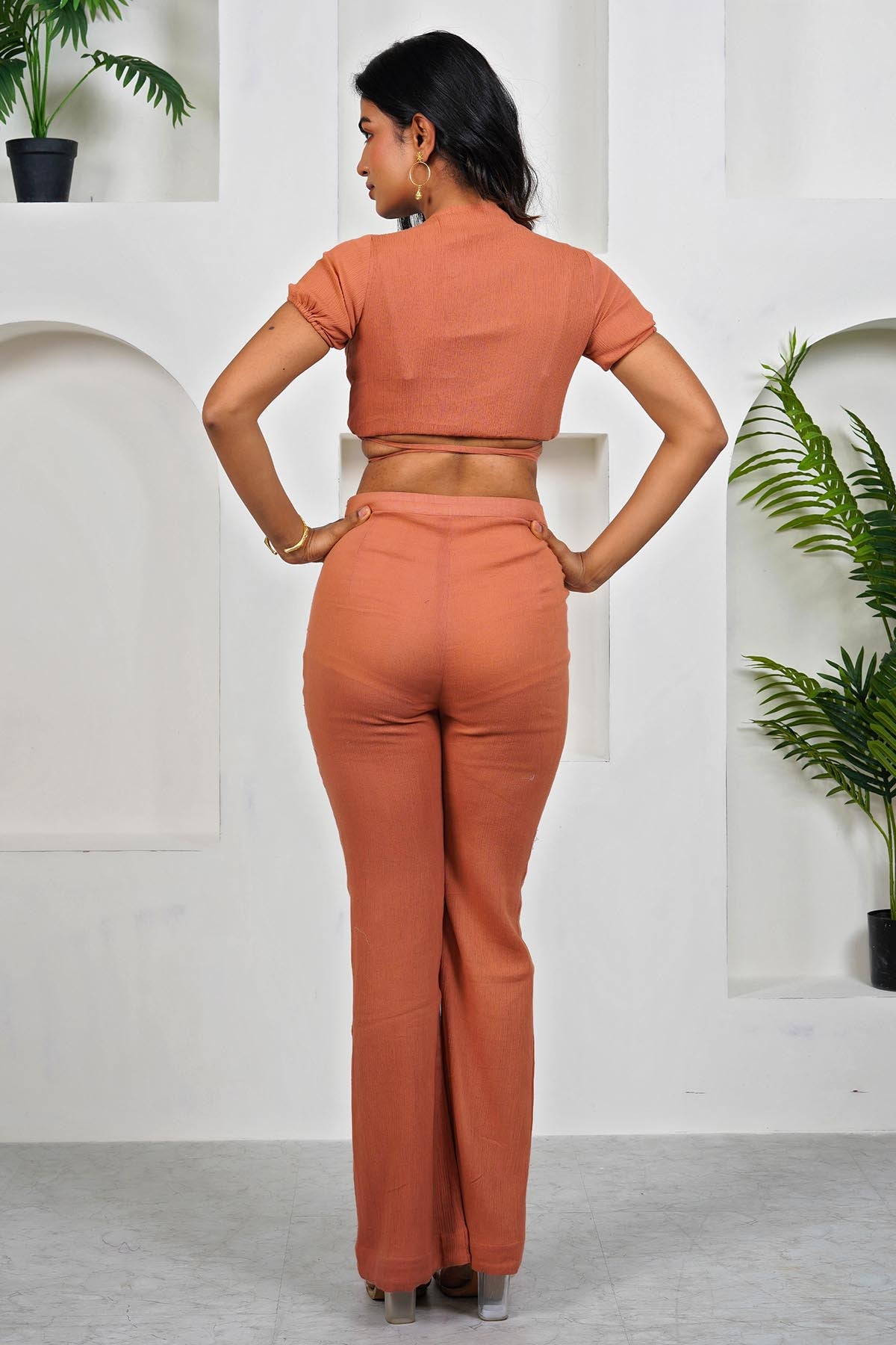 Rust V-Neck Crop Top & Pants