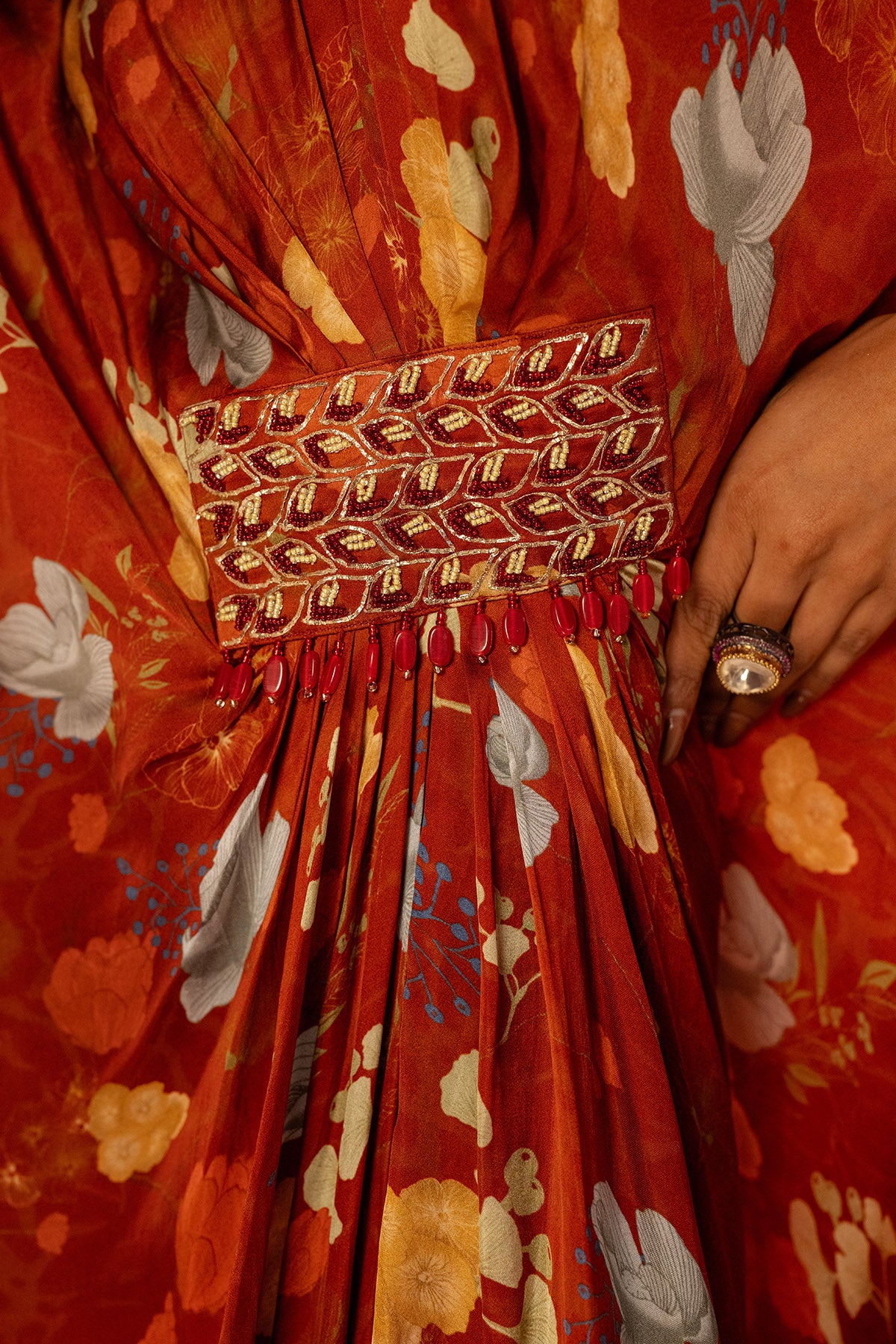 Rust V-Neck Embroidered Kaftan