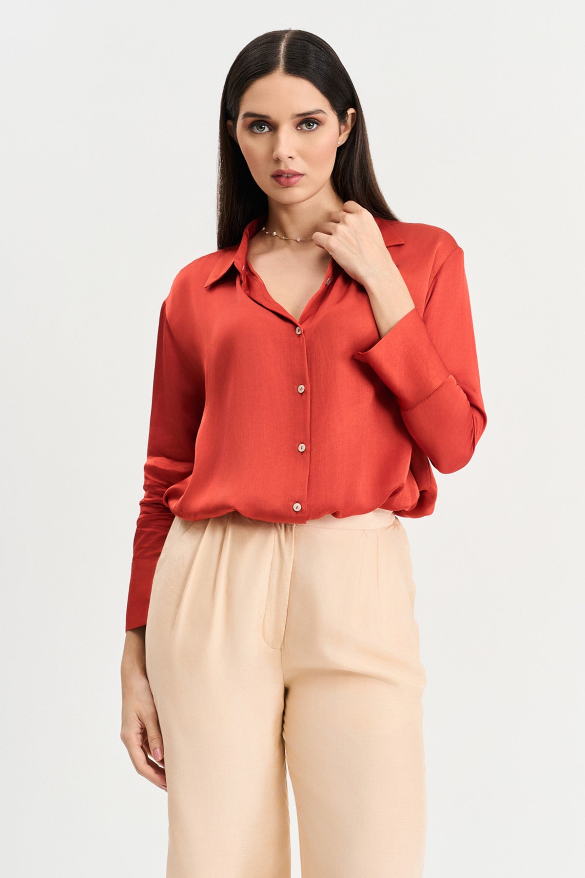 Buy Rust Viscose Full Sleeves Shirt by Koswi for women online at ScrollnShops