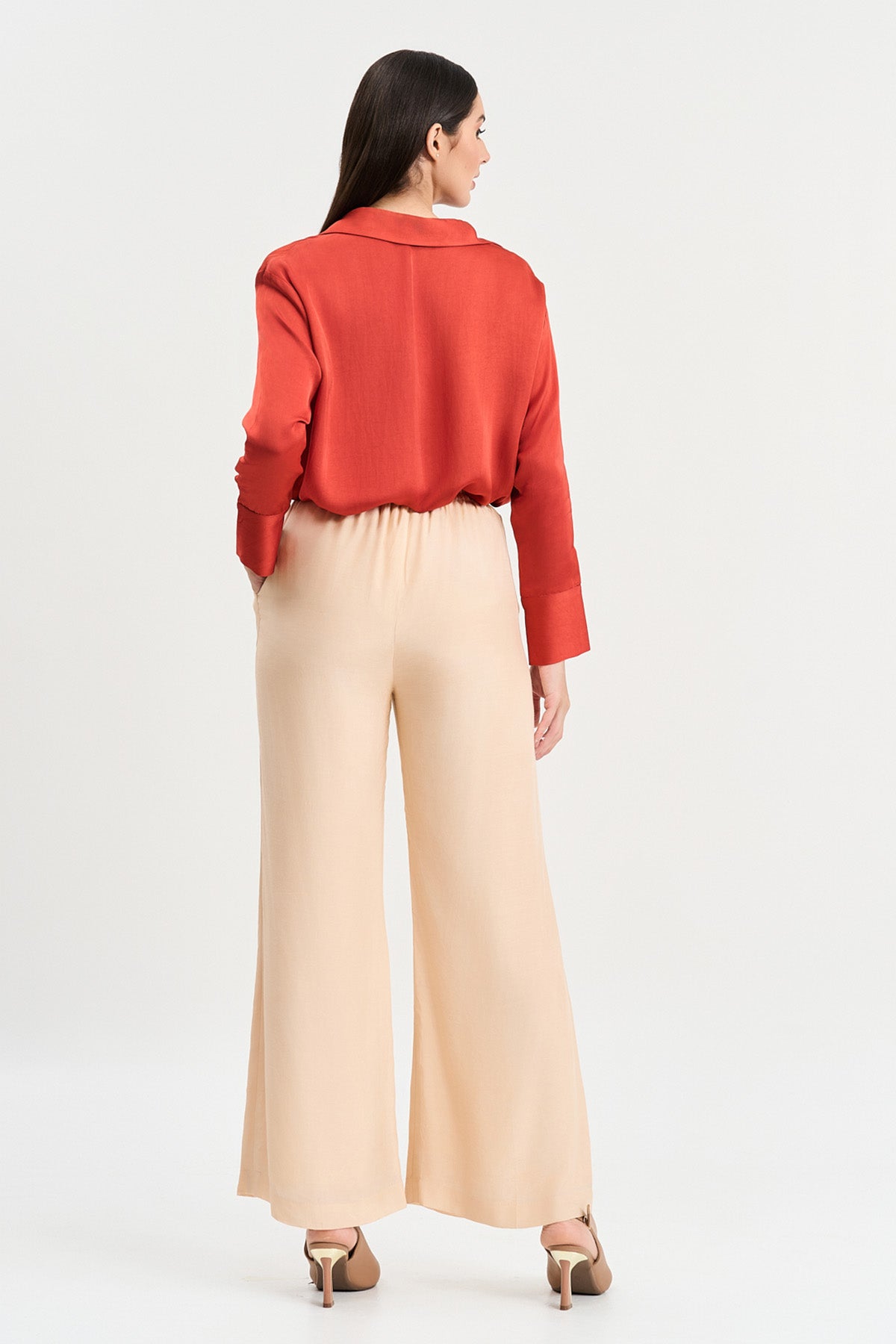 Rust Viscose Shirt & beige Pants