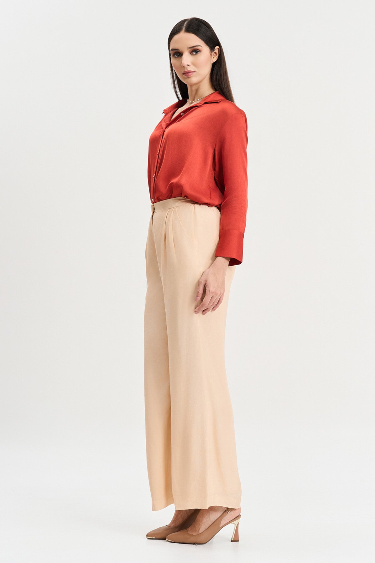 Rust Viscose Shirt & beige Pants