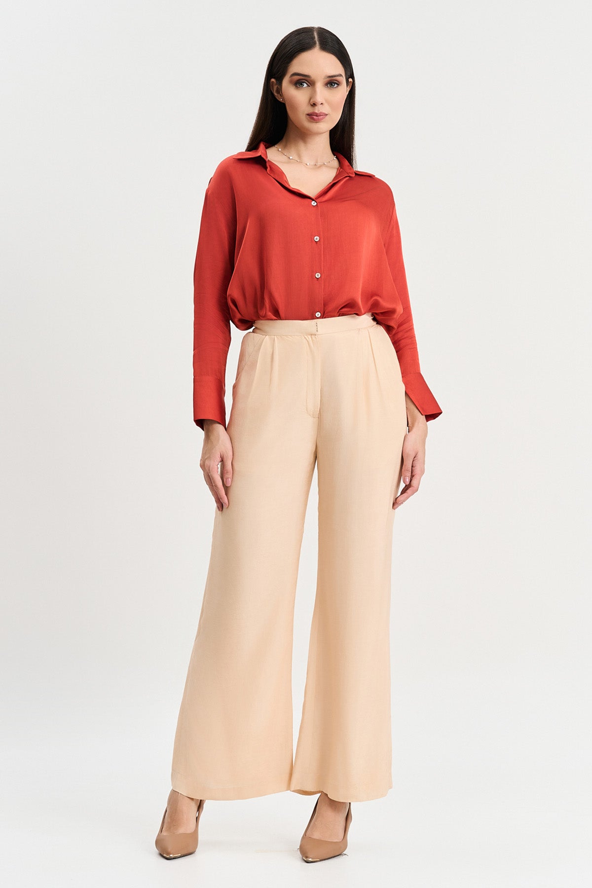 Buy Rust Viscose Shirt & beige Pants by Koswi for women online at ScrollnShops