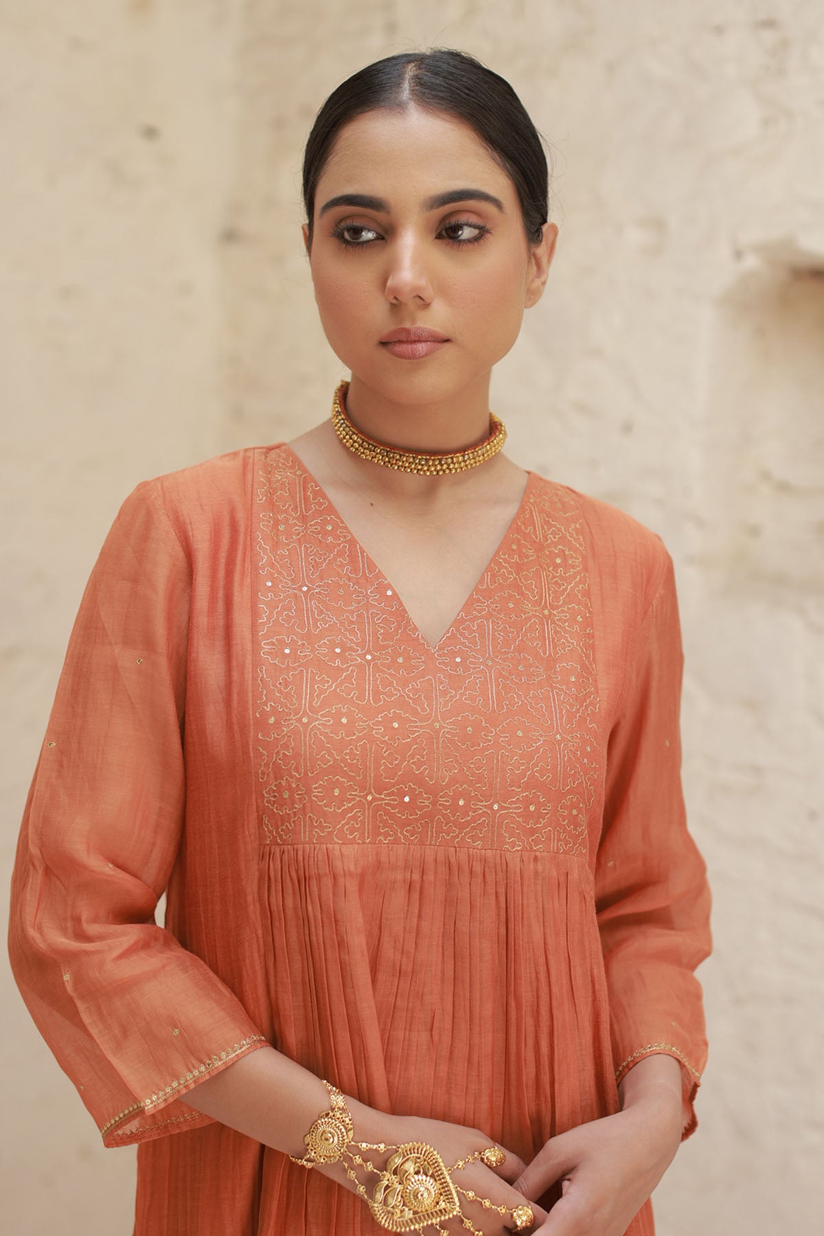 Rust Zari Embroidered Kurta Set