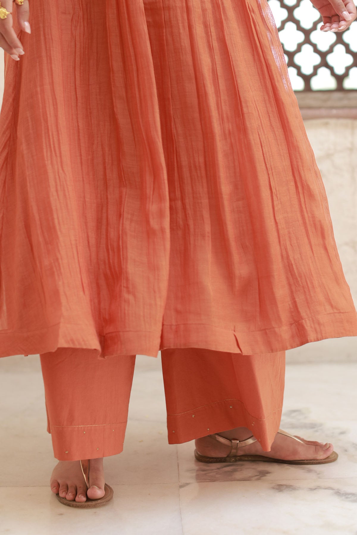 Rust Zari Embroidered Kurta Set