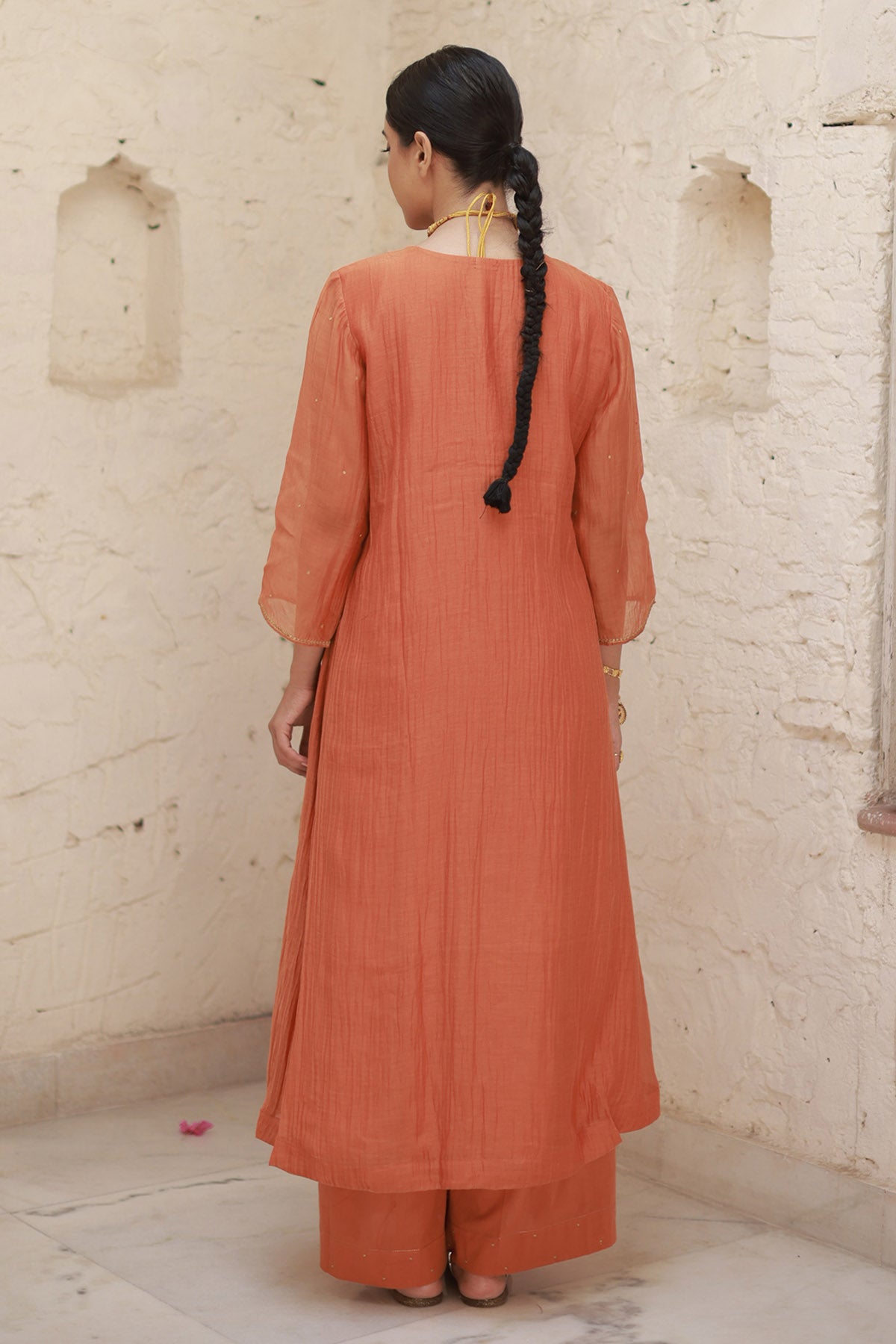 Rust Zari Embroidered Kurta Set